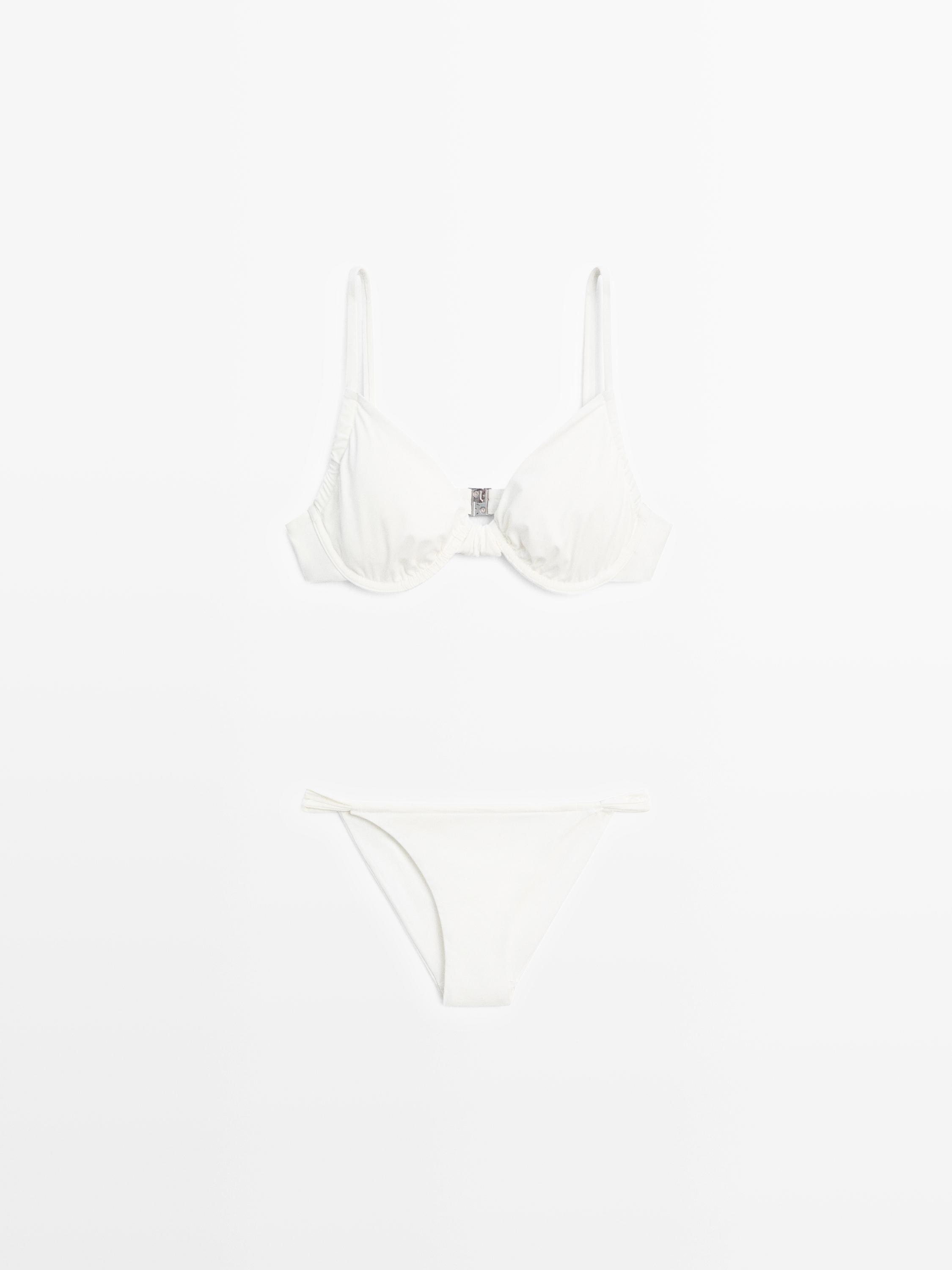 Gathered bikini top with underwire — Off white