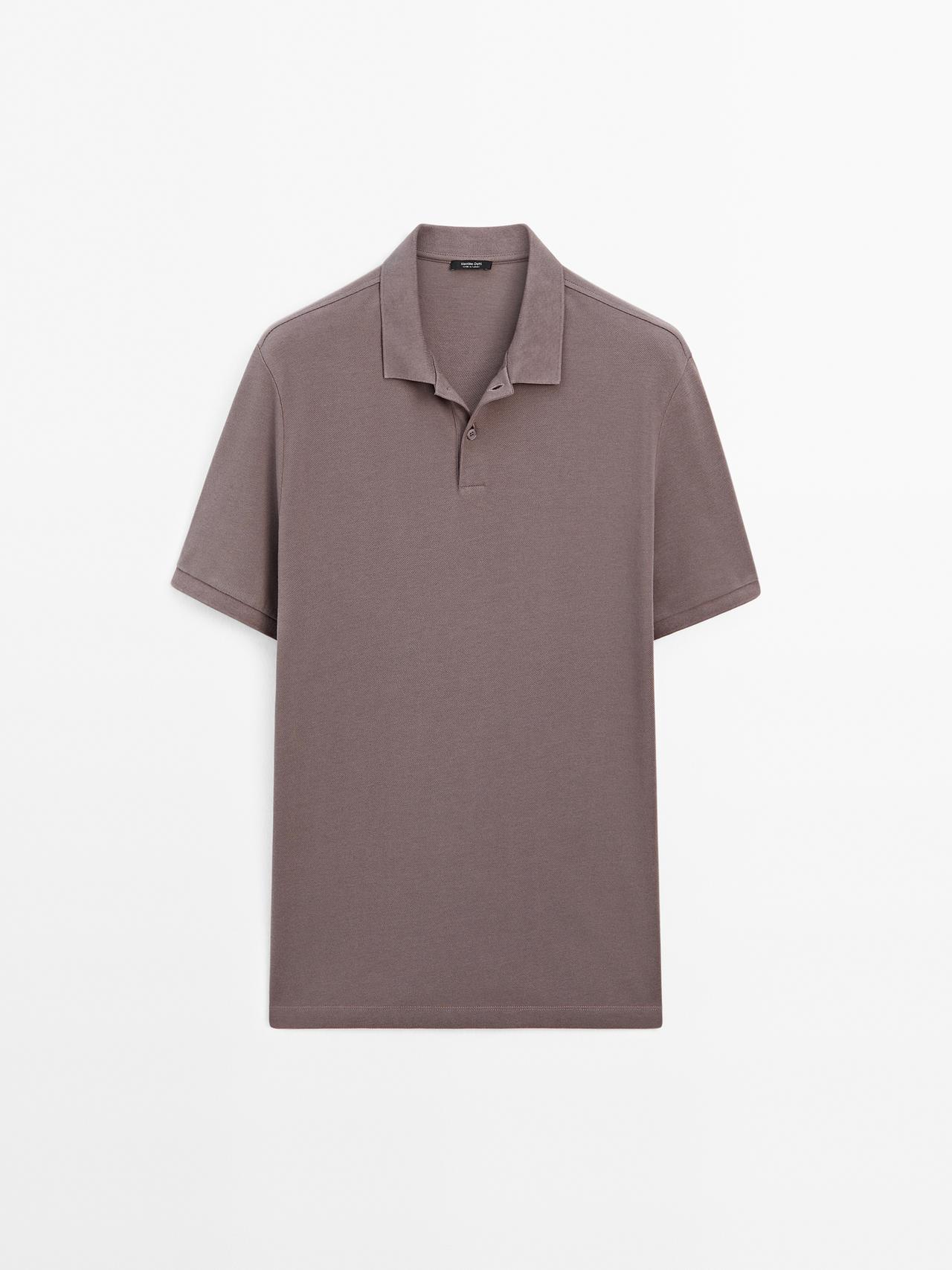 Massimo Dutti - Herre - Poloshirt I Bomuldspiqué Med Mikrostruktur - Lavendel - M