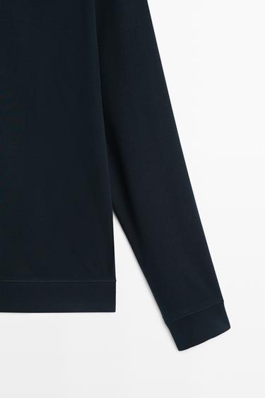 Cotton blend mock neck knit sweater — NAVY BLUE 7