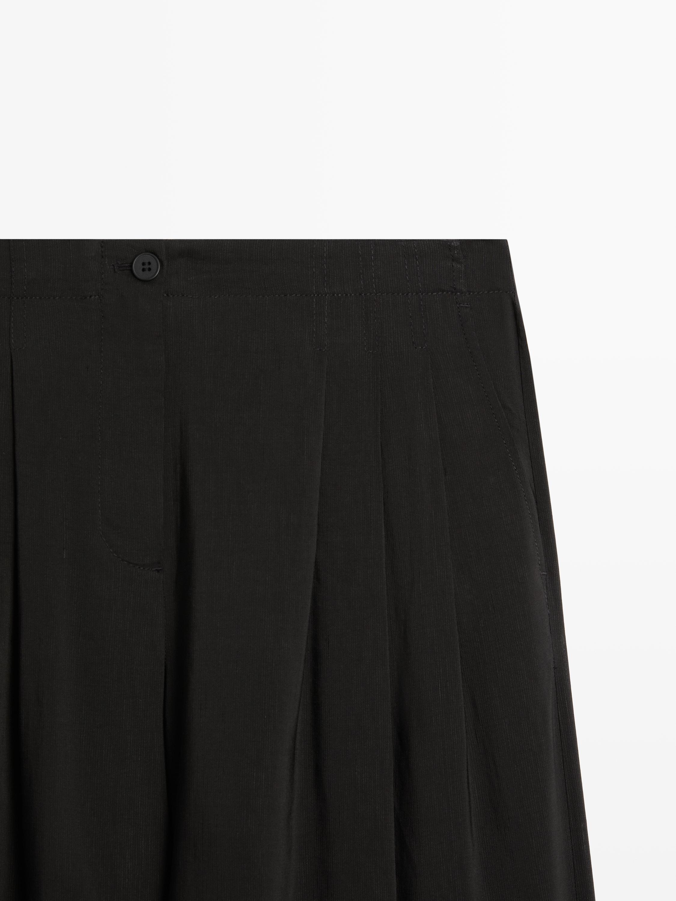 Flowing linen blend trousers — BLACK