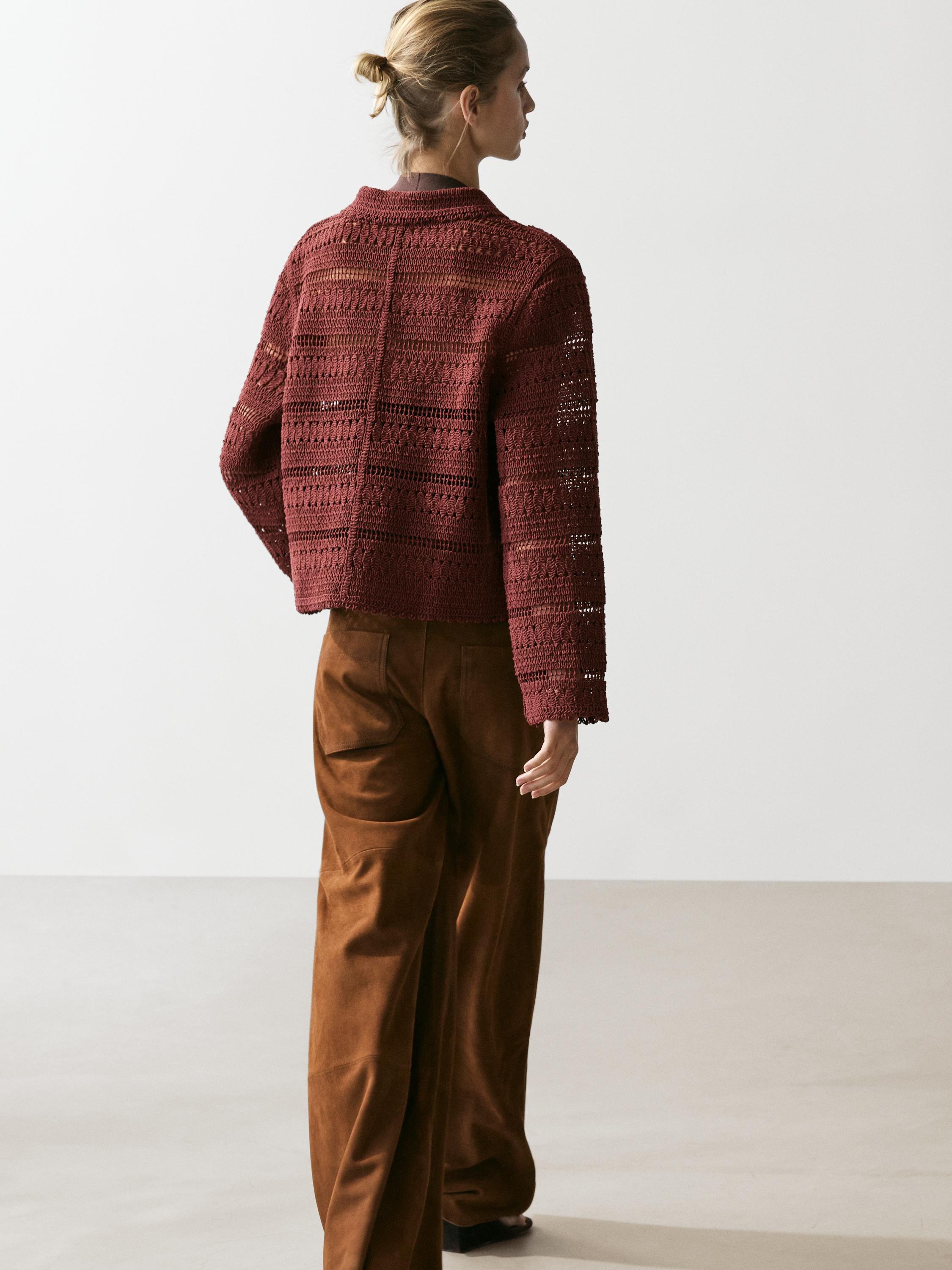 Cropped suede leather trousers with drawstrings — BROWN