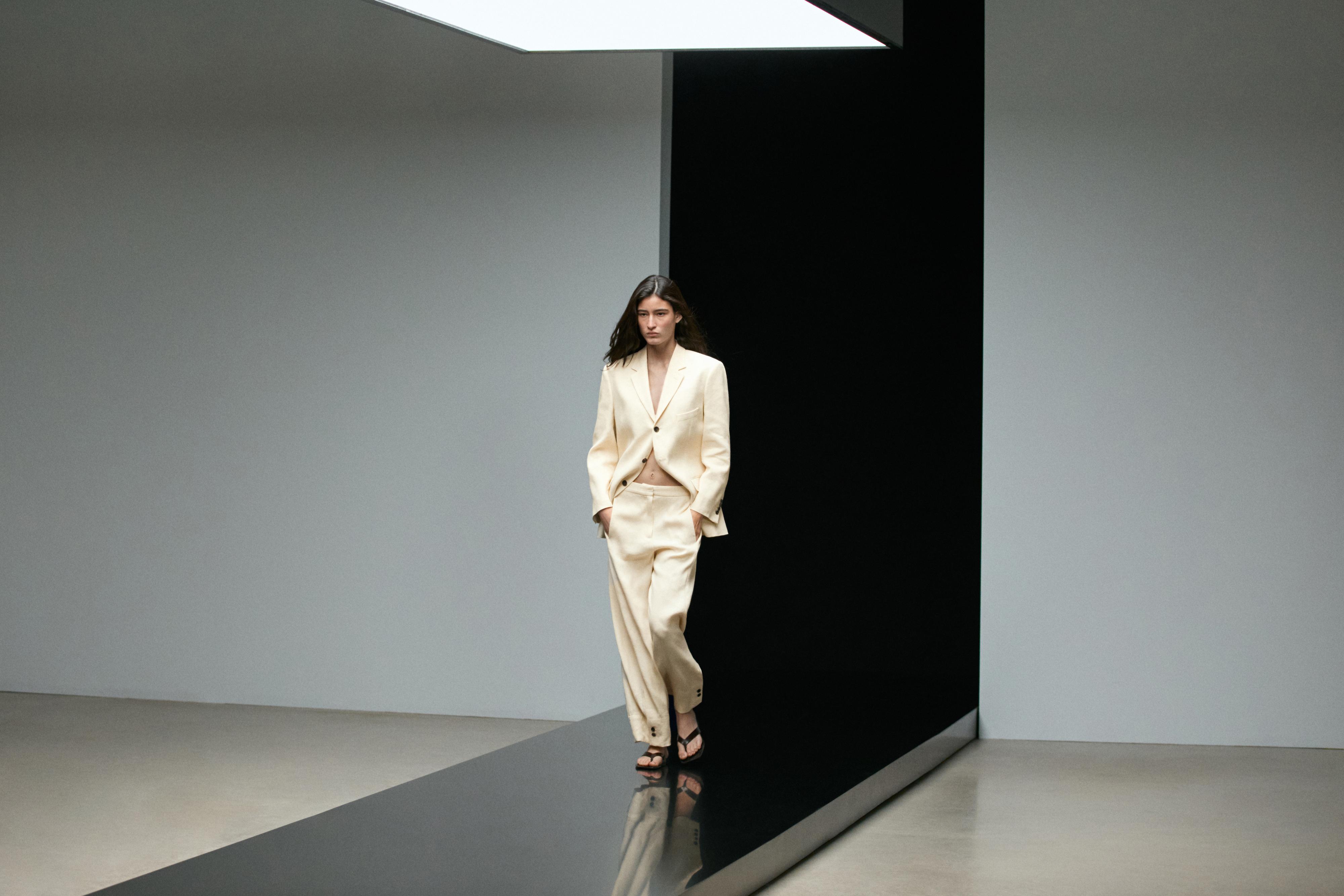 Linen blend suit blazer — CREAM