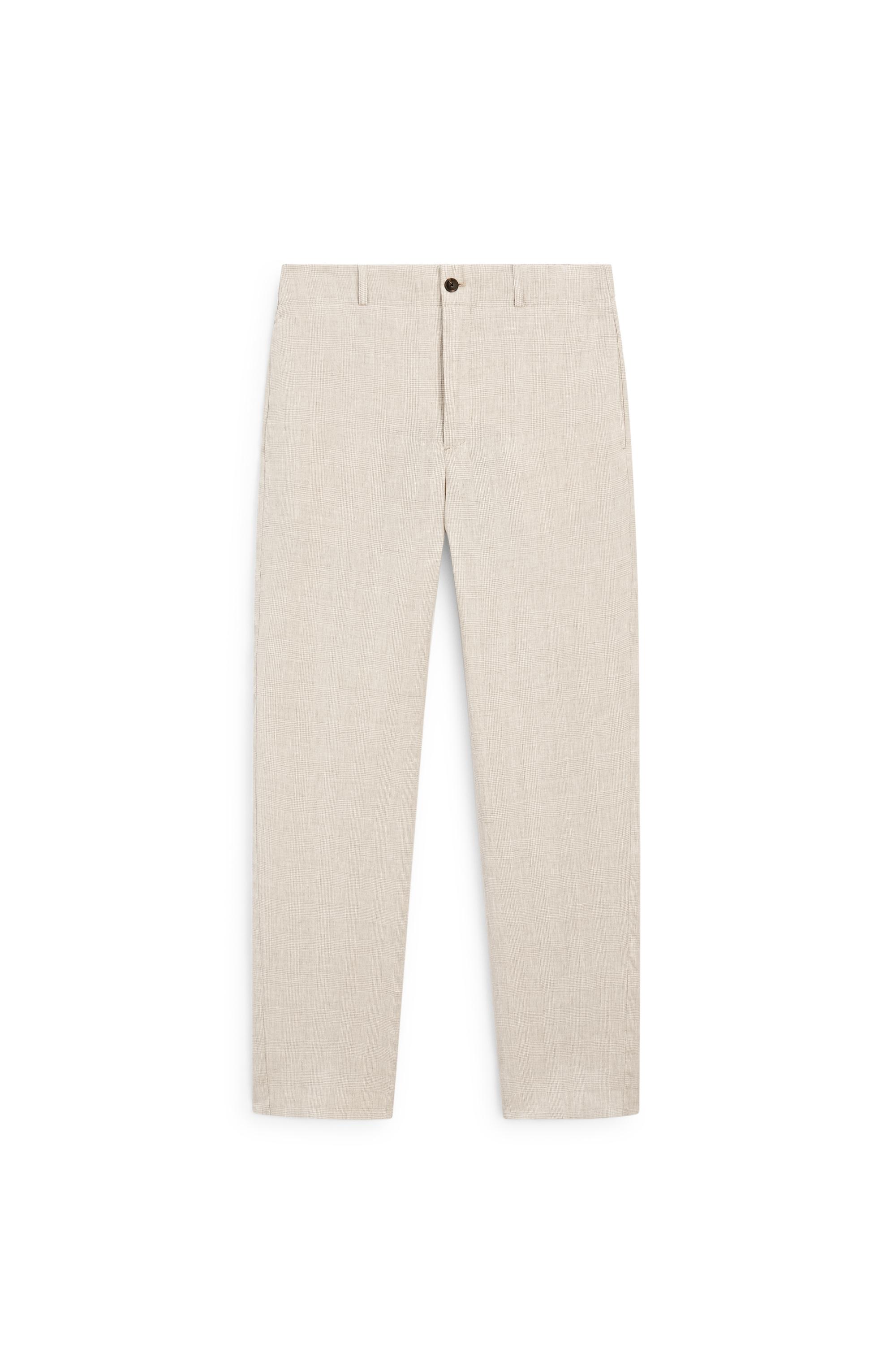 100% linen check pants — CREAM