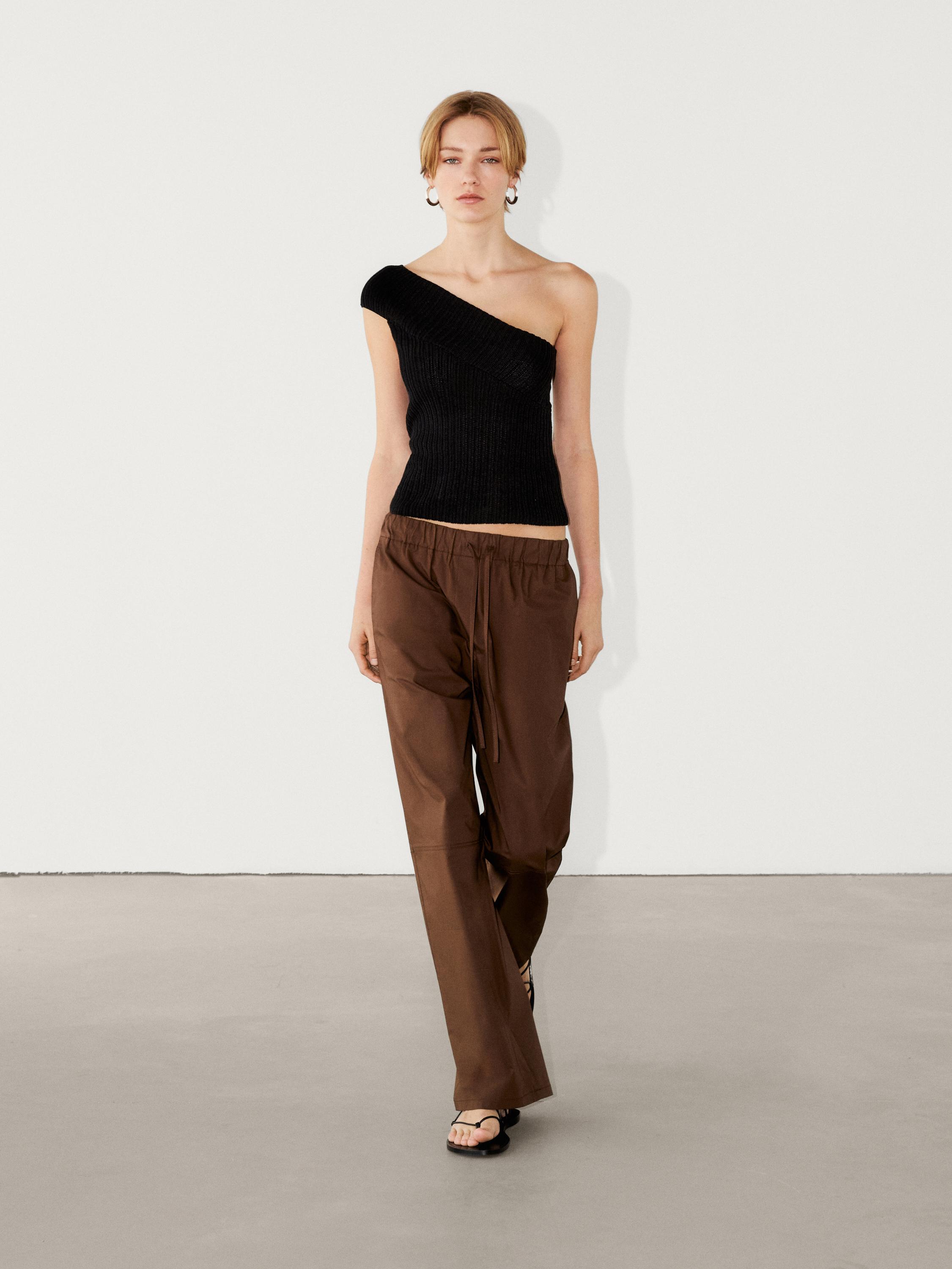 Poplin trousers with elasticated waistband