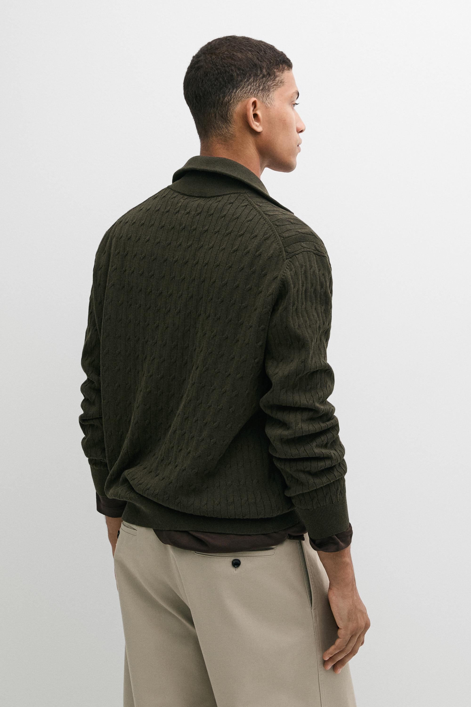 Mock neck knit zip sweater — DARK GREEN