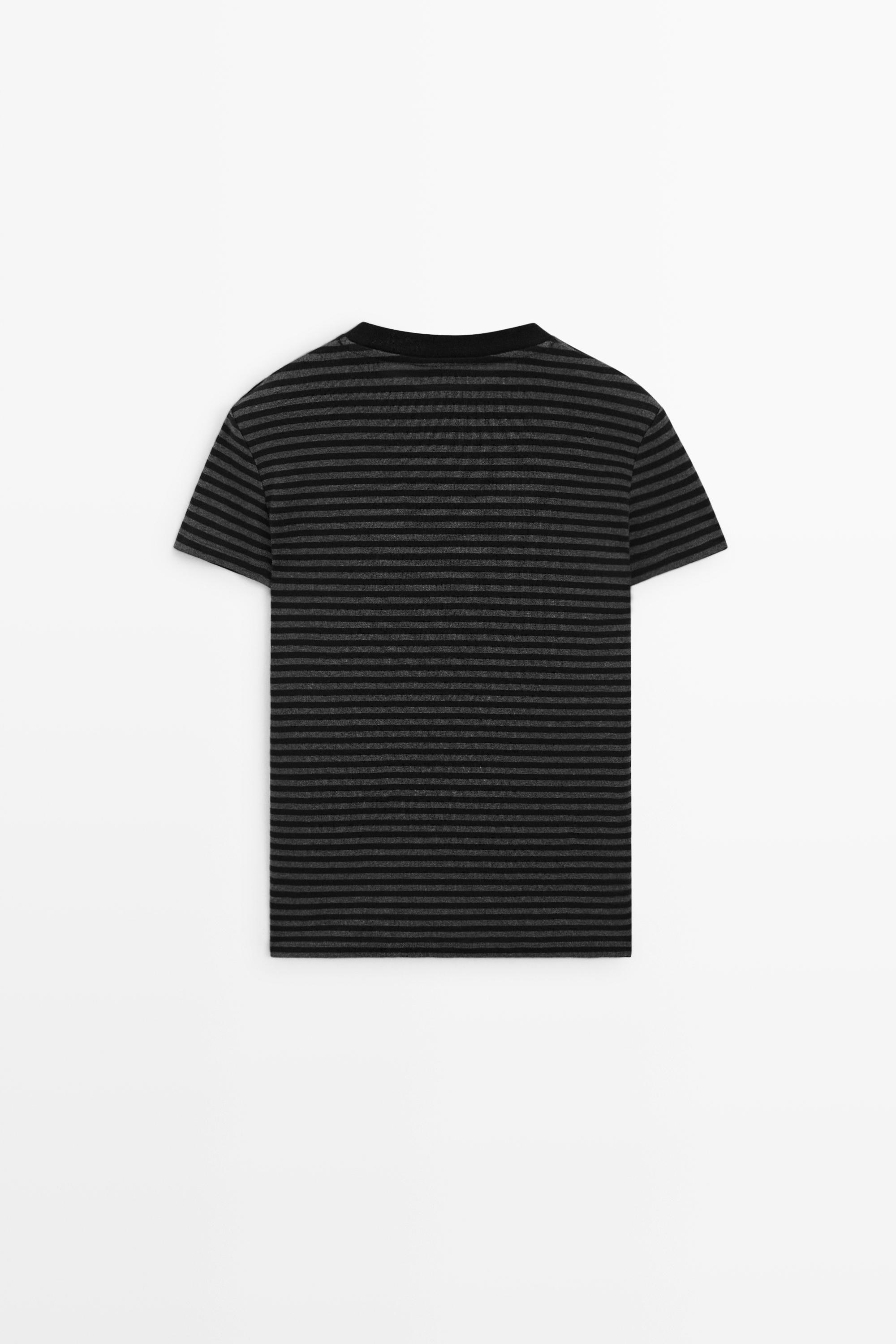 Ribbed striped short sleeve T-shirt — BLACK
