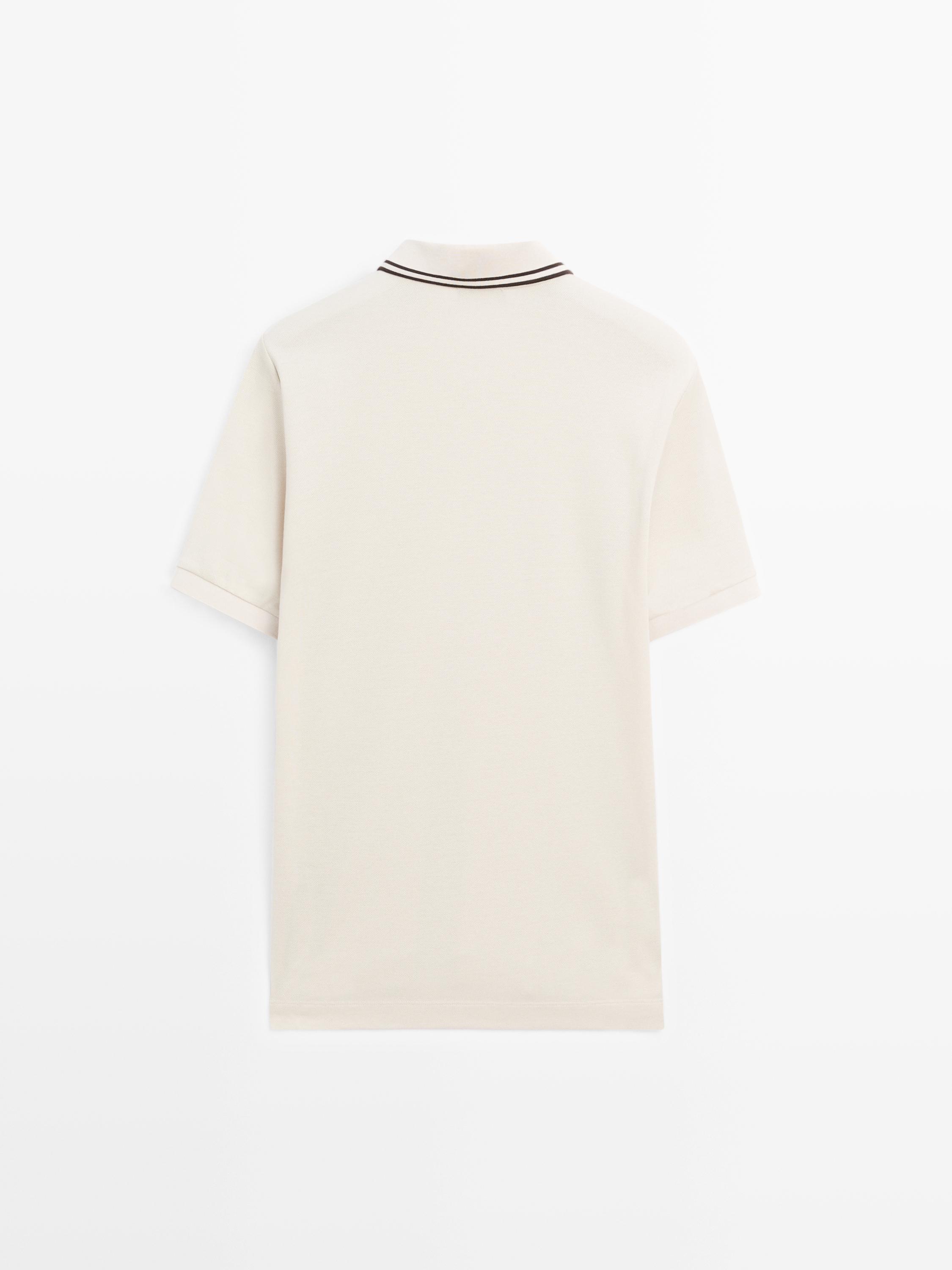 Short sleeve polo shirt with contrast detail — CREAM