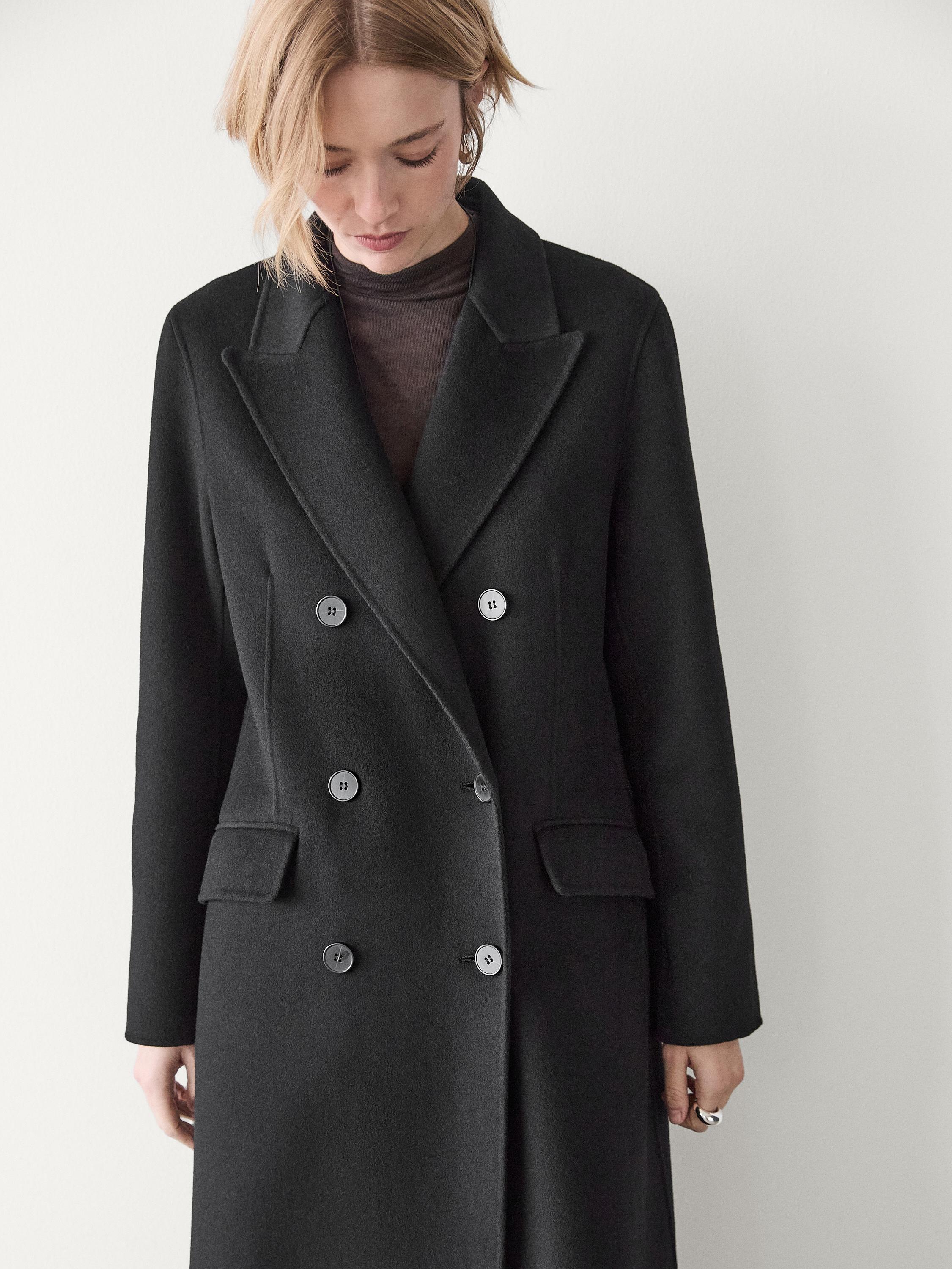 Long double breasted wool blend coat