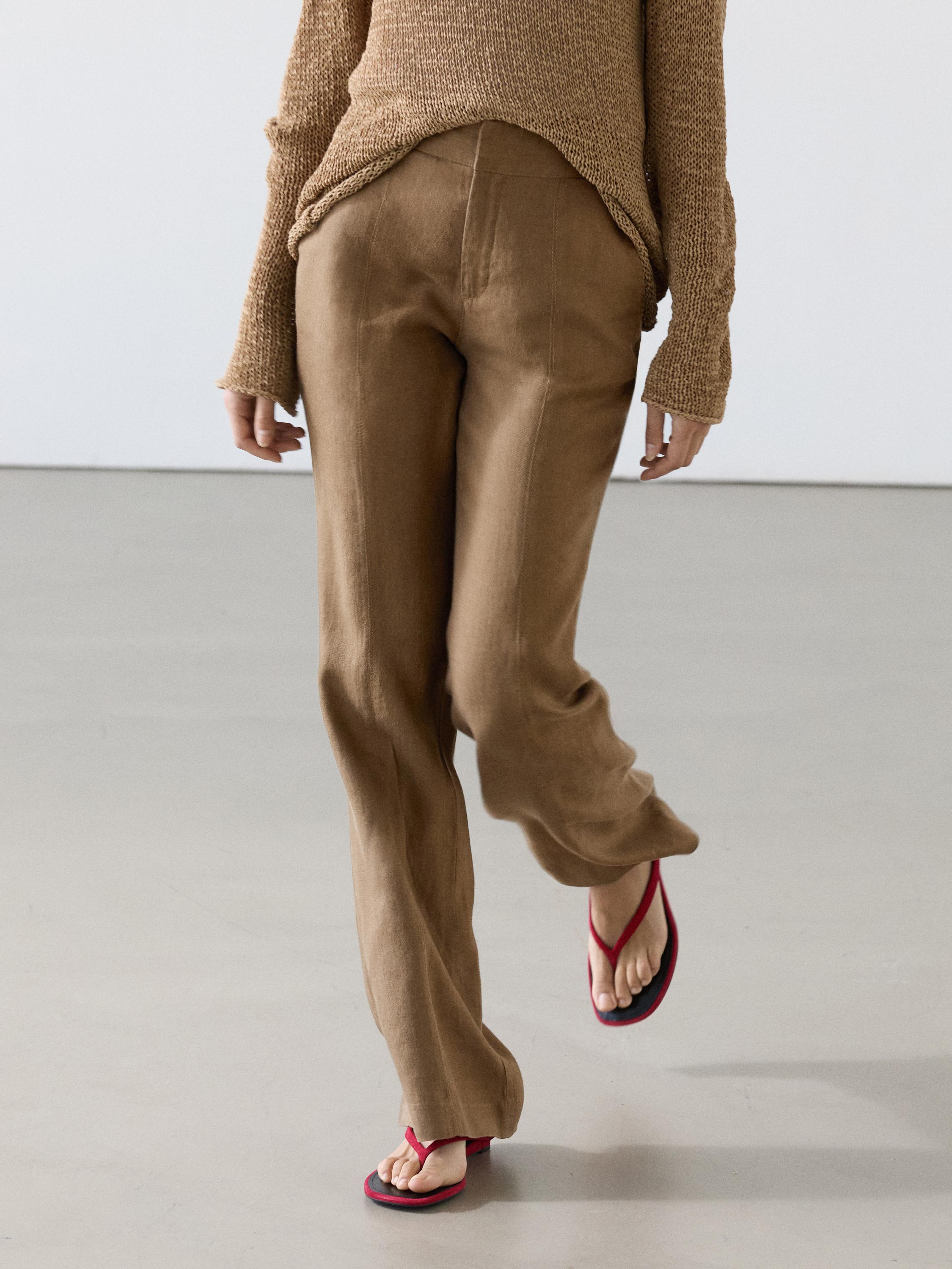 100% linen kick flare fit pants — FADED GREEN