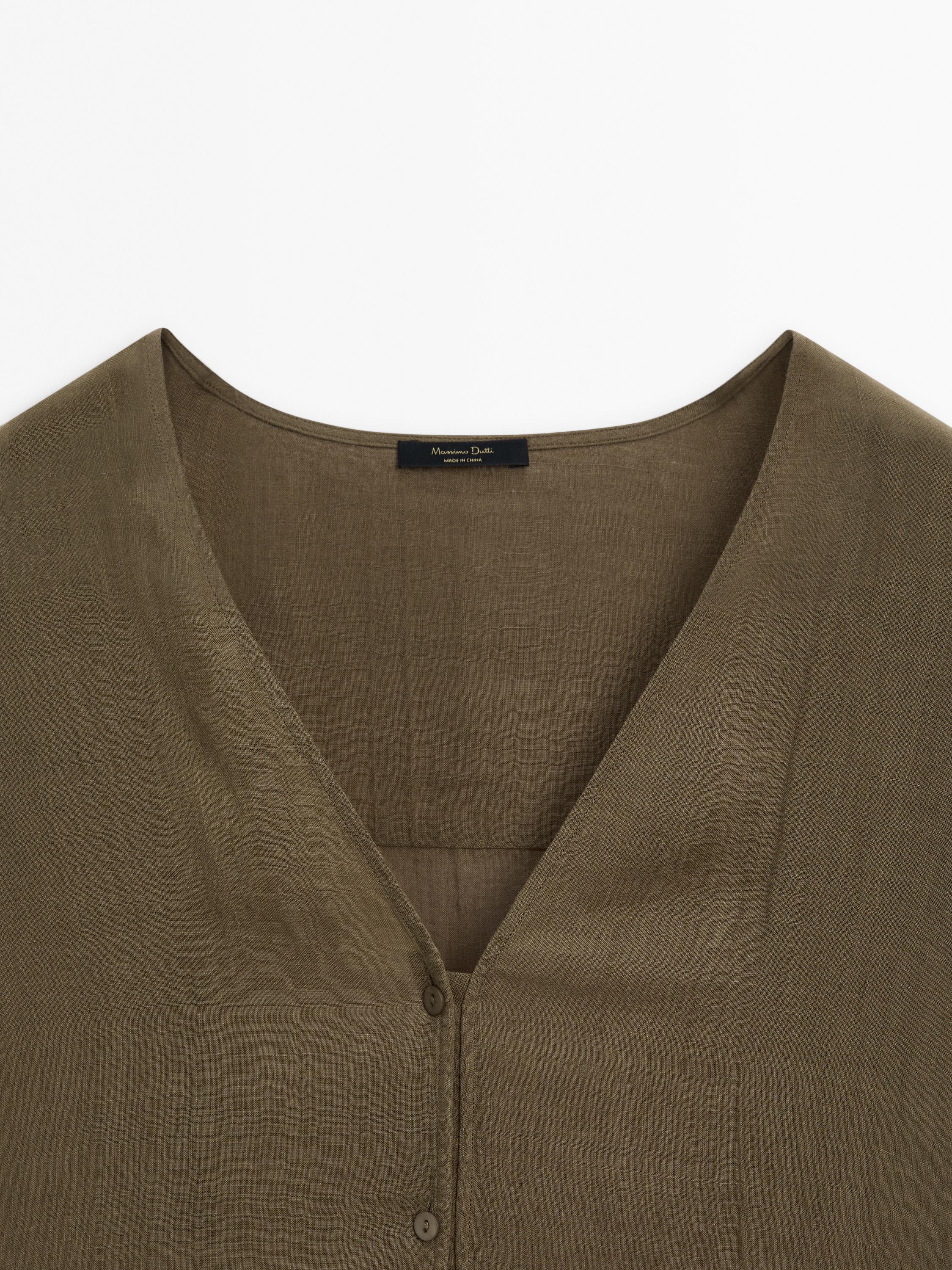 100% ramie V-neck shirt
