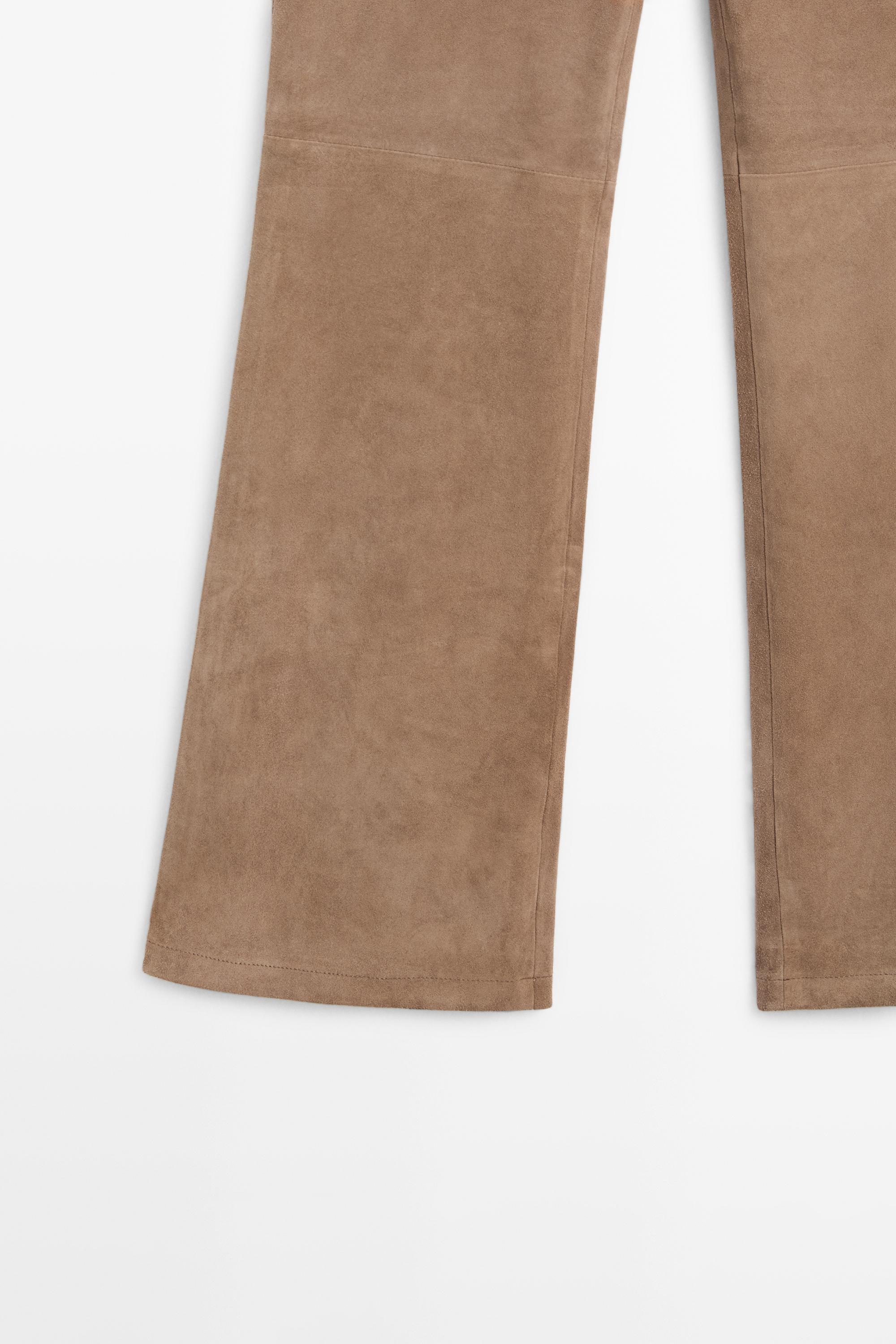 Cropped suede leather flare fit leggings — MOLE BROWN