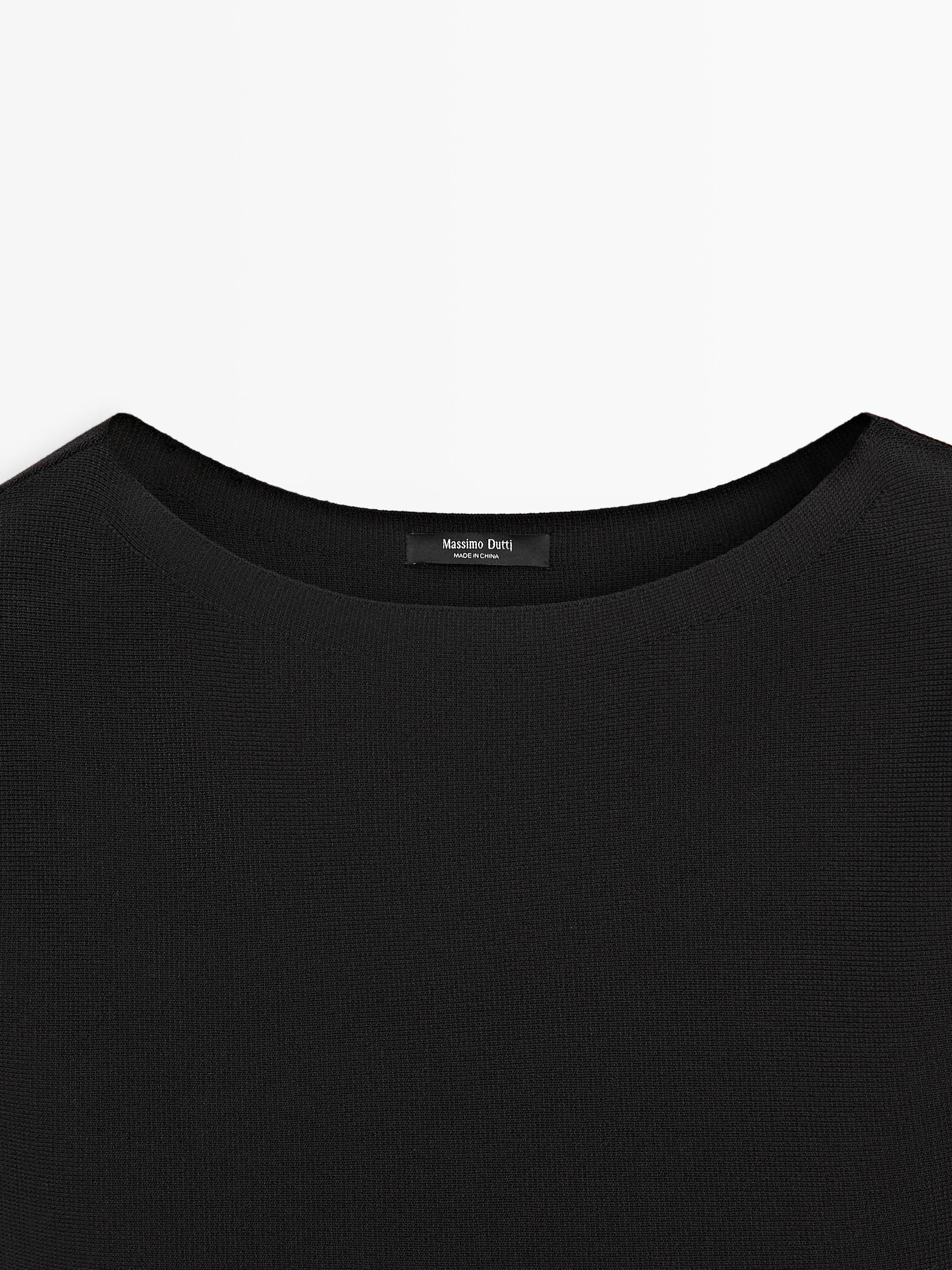 Knit top with crew neck — BLACK