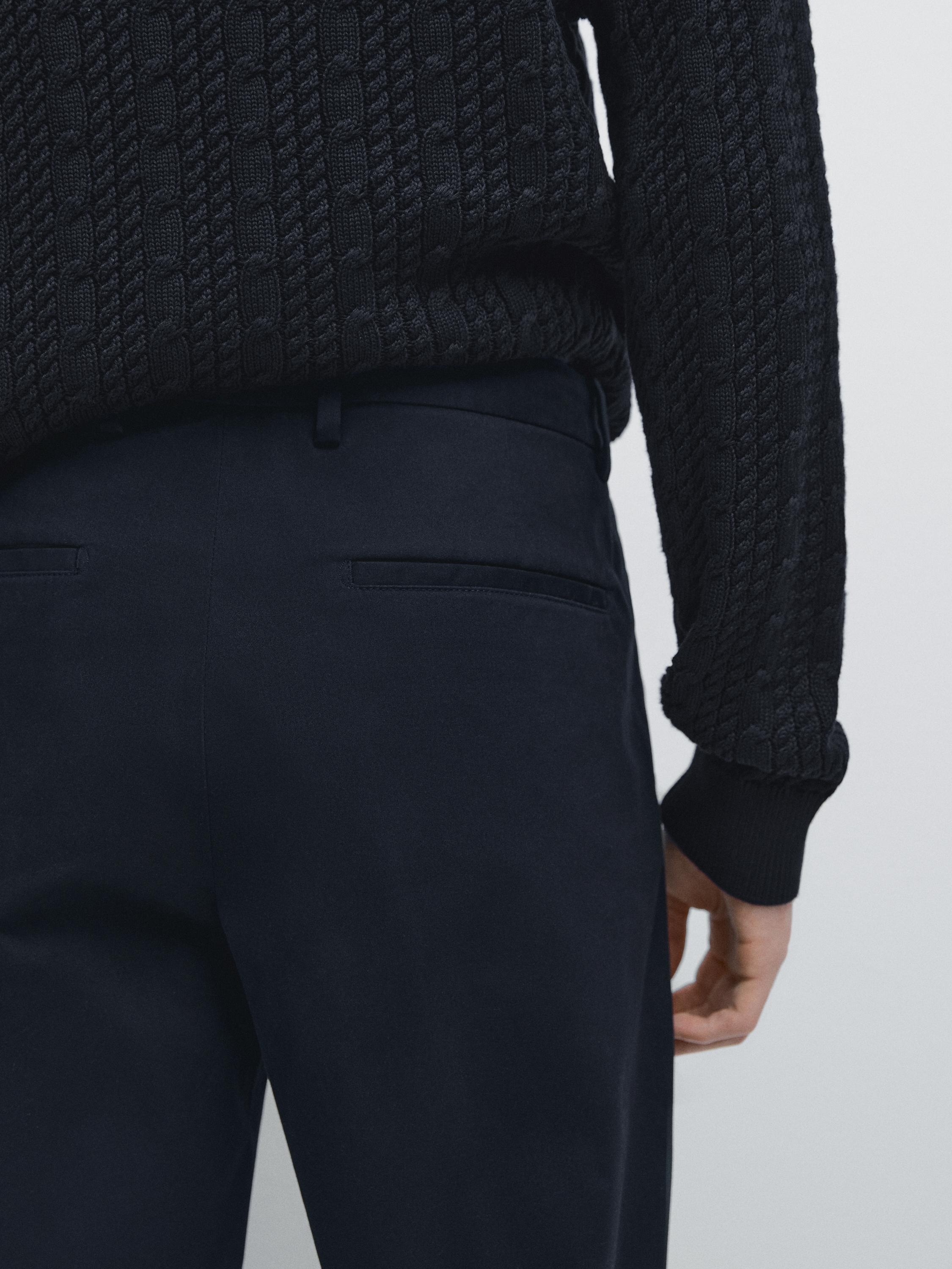 Slim fit cotton trousers — NAVY BLUE