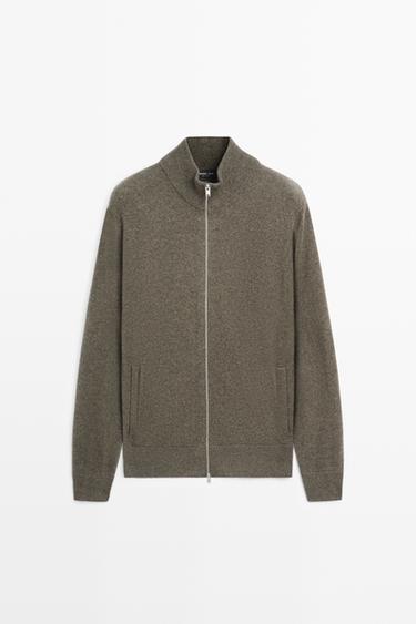 100% cashmere zip-up knit cardigan — GREENISH 2