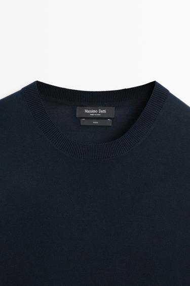 100% merino wool round neck knit sweater — NAVY BLUE 9