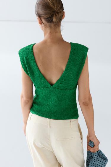 Cotton blend V-neck knit top — GREEN 5