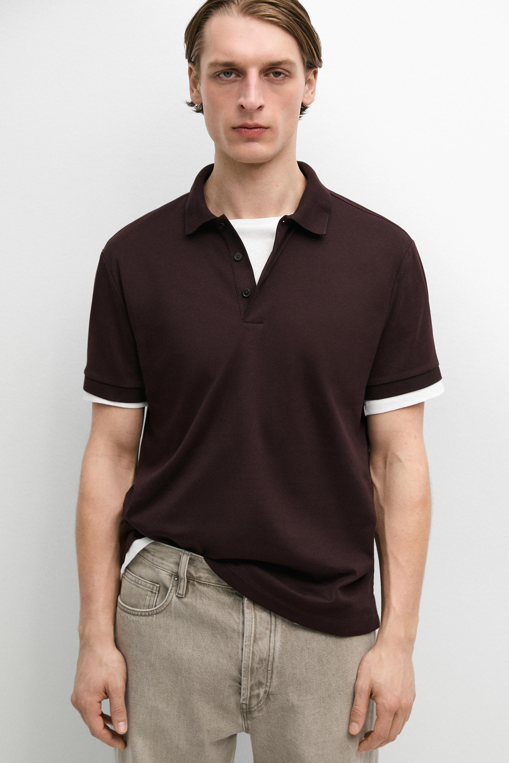 Cotton blend short sleeve polo shirt — MAROON