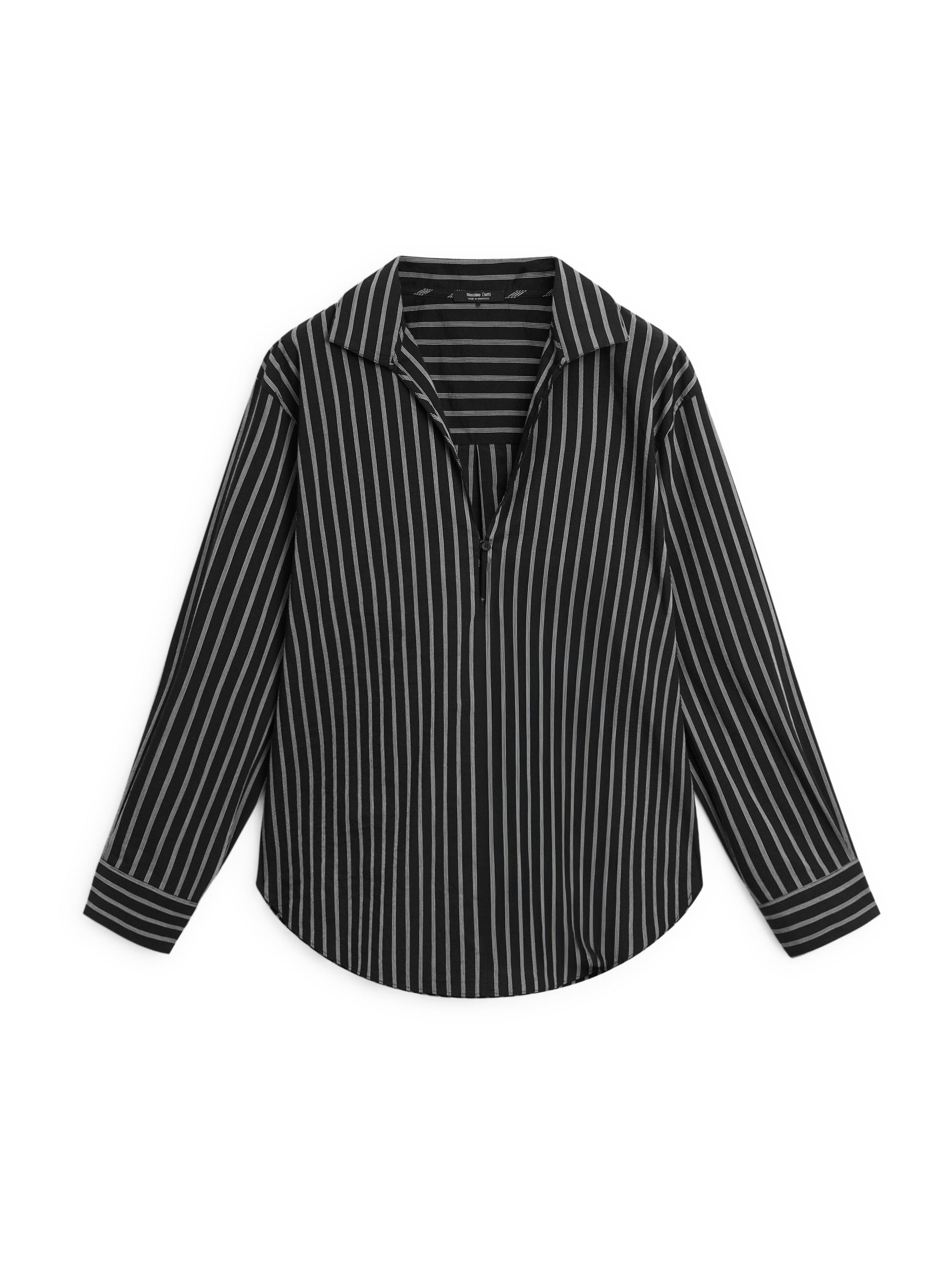 Striped cotton blend shirt — BLACK