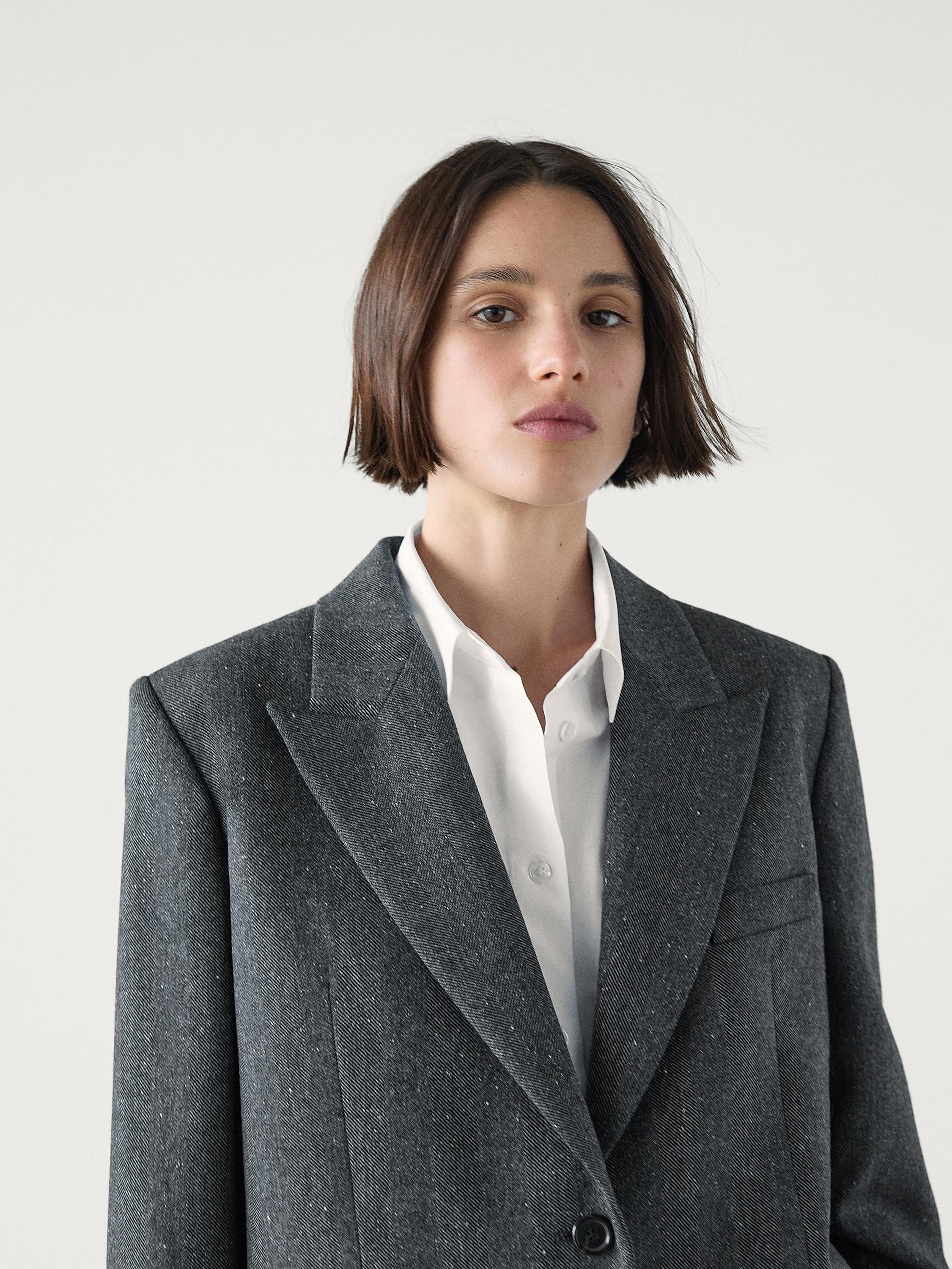 Wool blend herringbone suit blazer