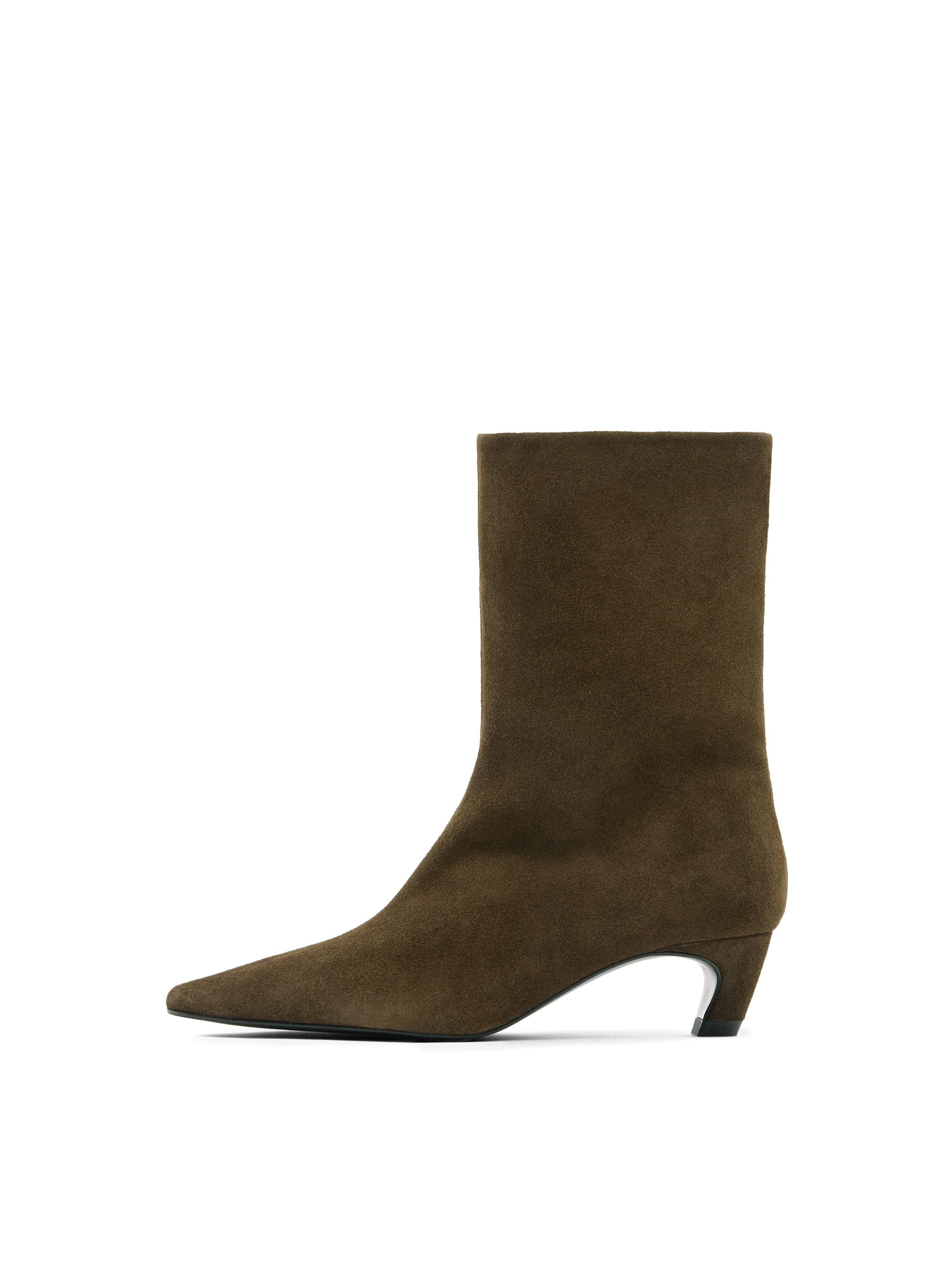 Split suede heeled ankle boots — KHAKI