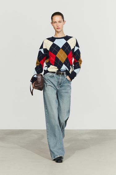 100% wool argyle knit sweater — NAVY BLUE 1