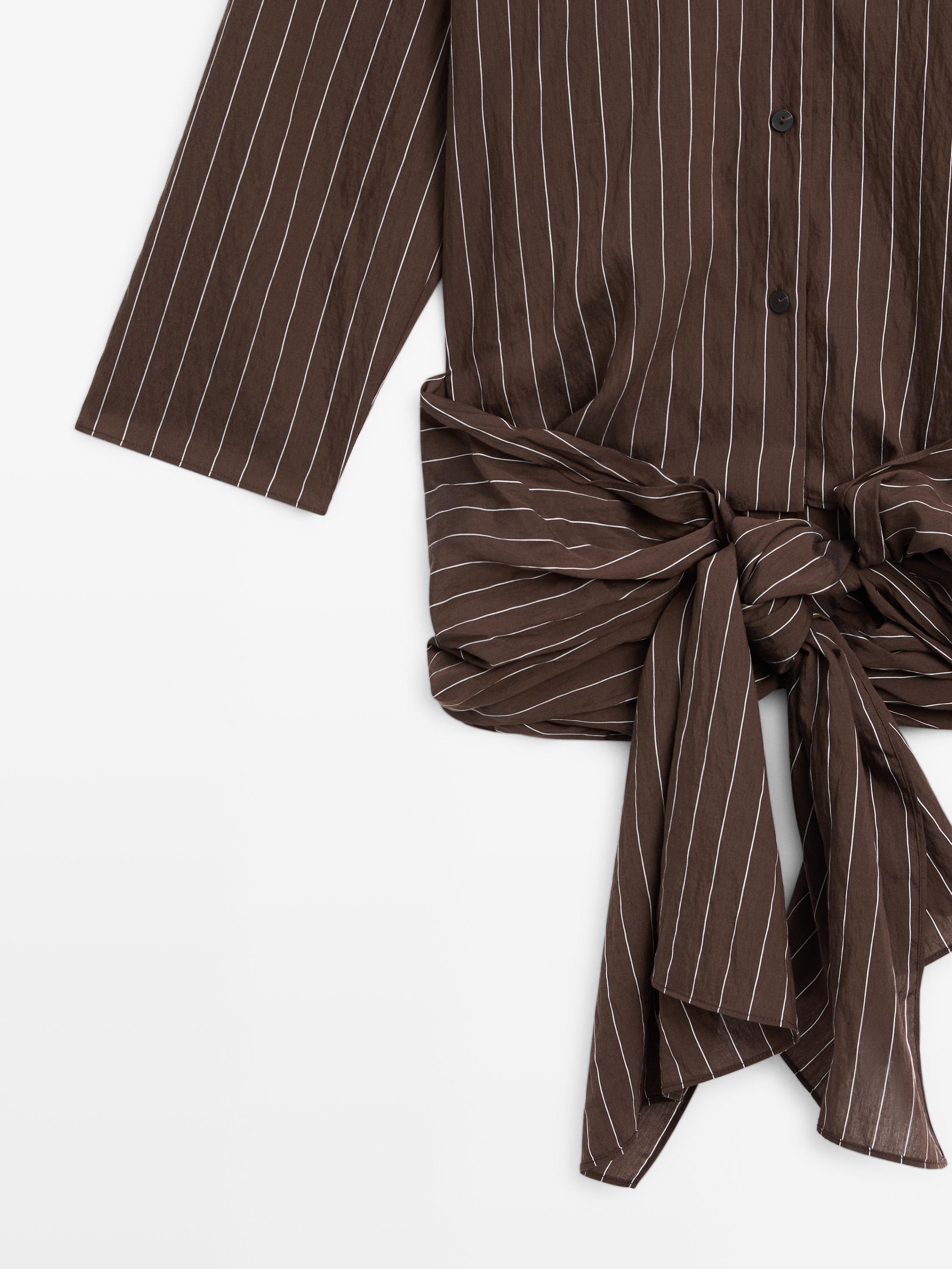 Striped shirt with scarf detail — BROWN