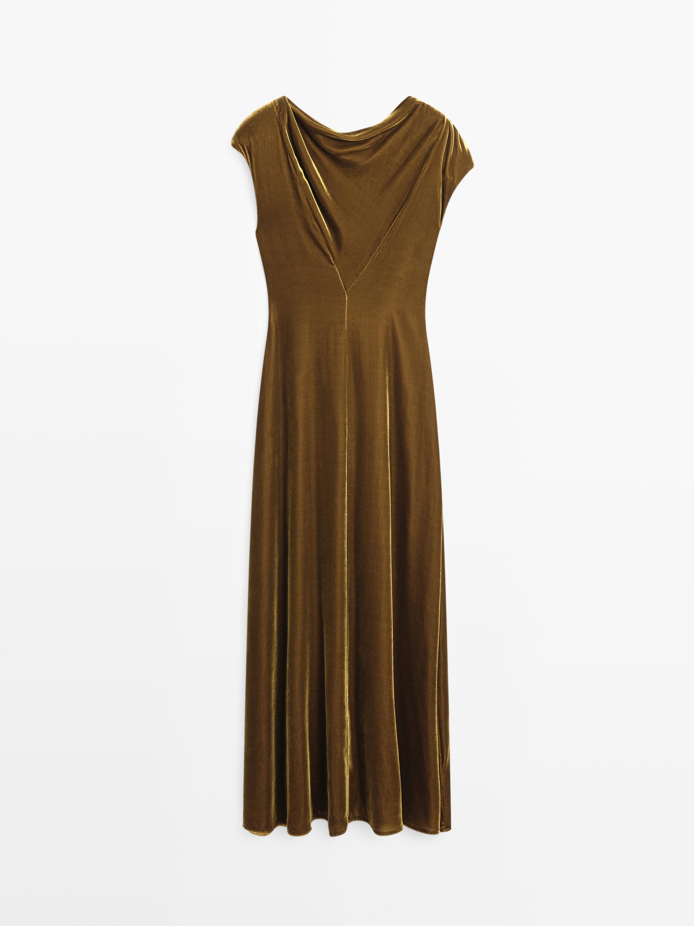 Robe longue à col drapé en velours