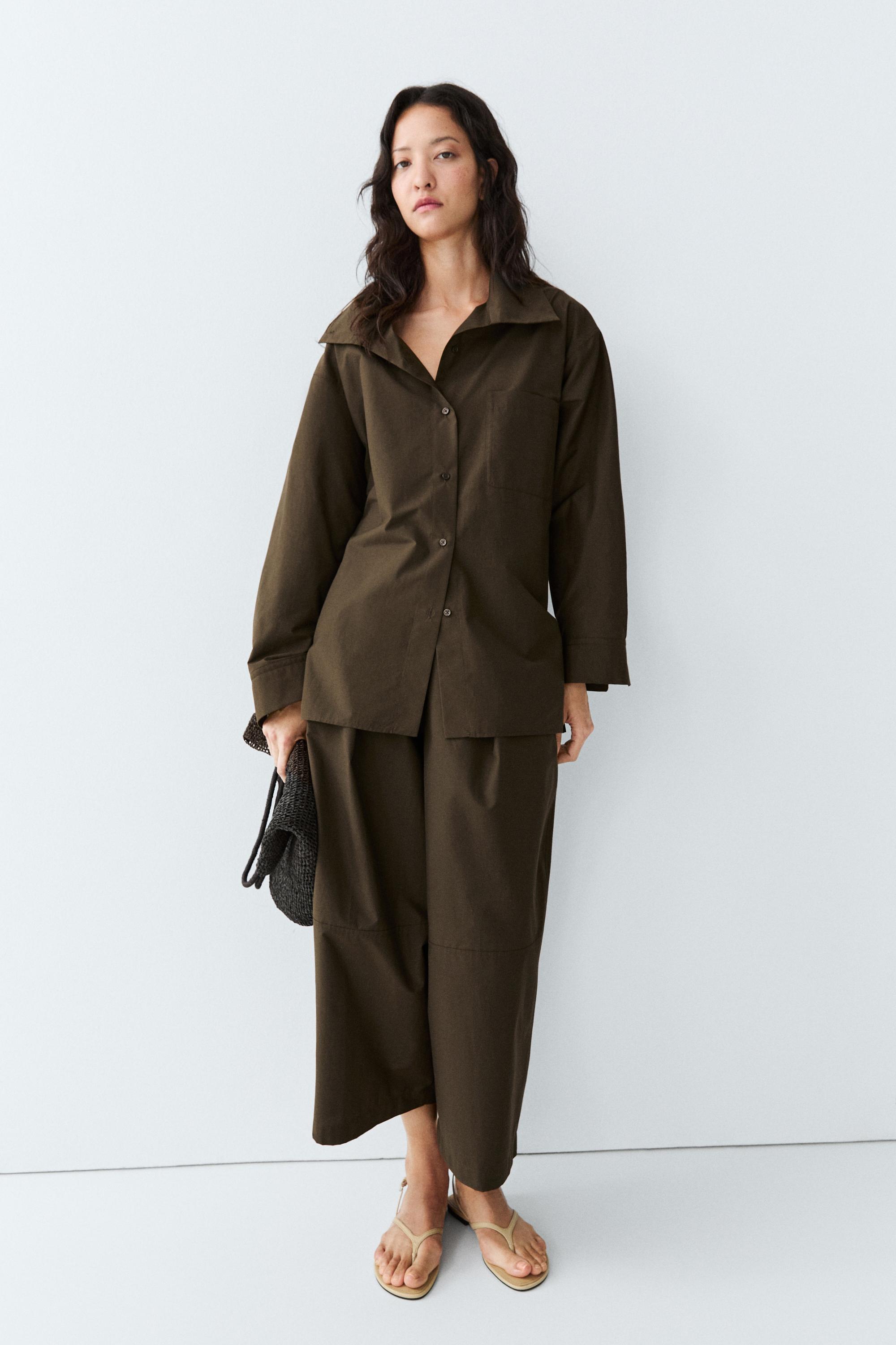 High collar overshirt with buckle detail — KHAKI