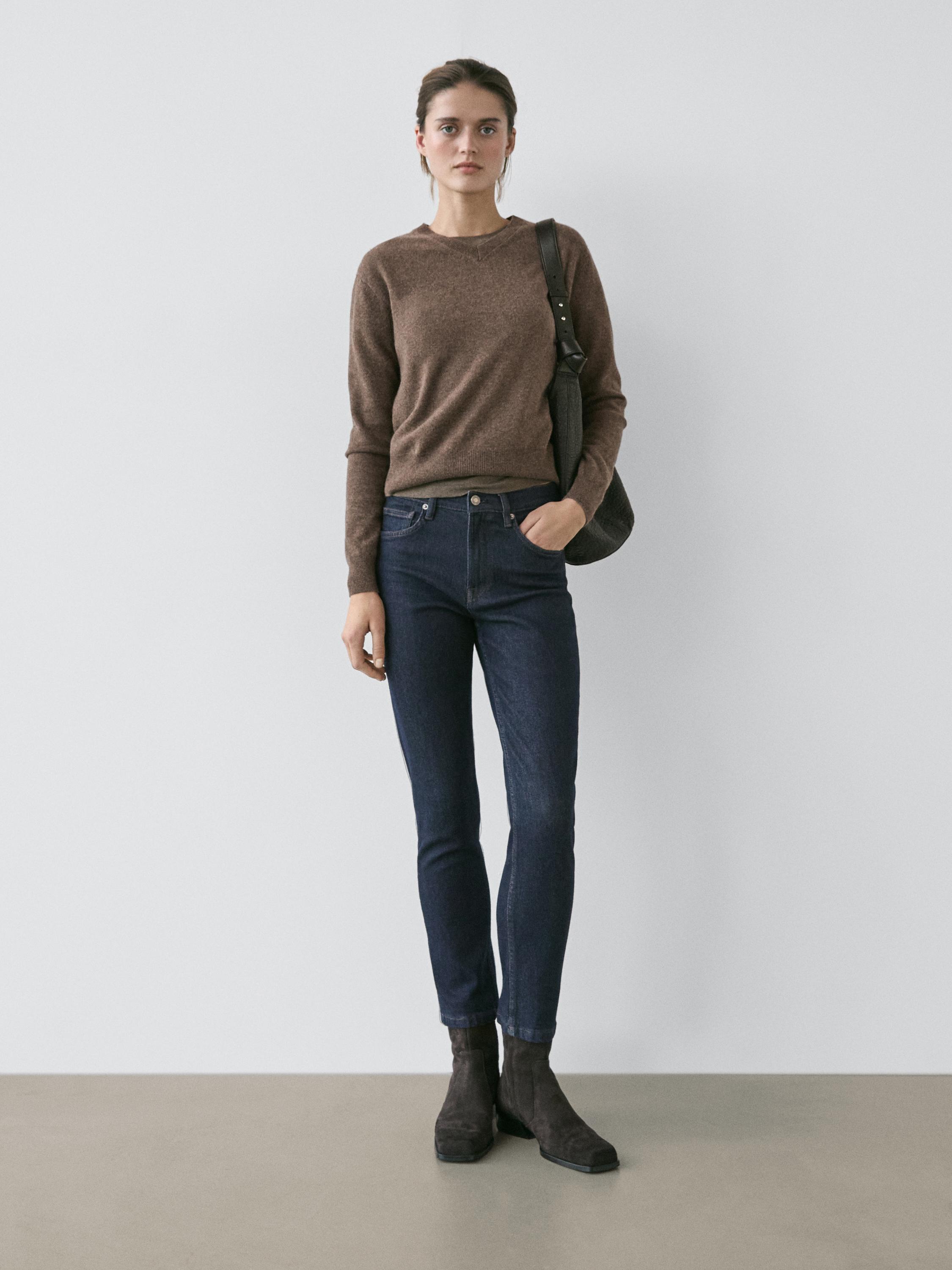 Mid-rise cropped slim fit jeans — DARK BLUE