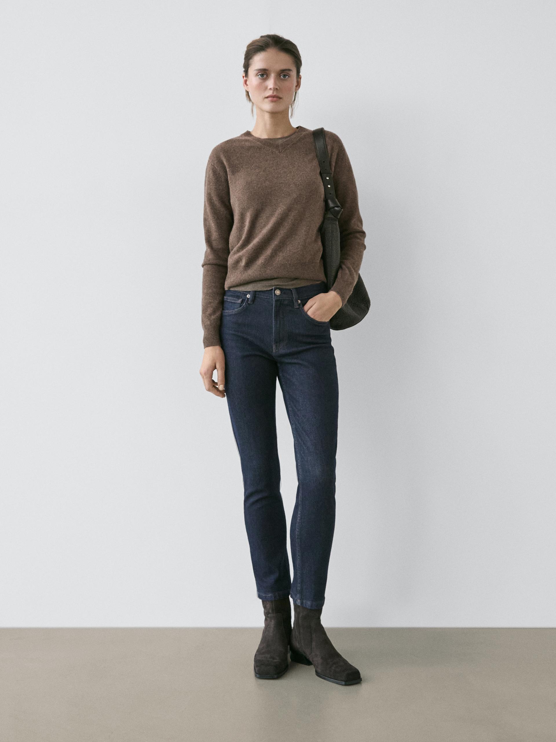 Jean Slim Cropped Mid-Rise - Bleu Sombre - 34 - Massimo Dutti - Femme