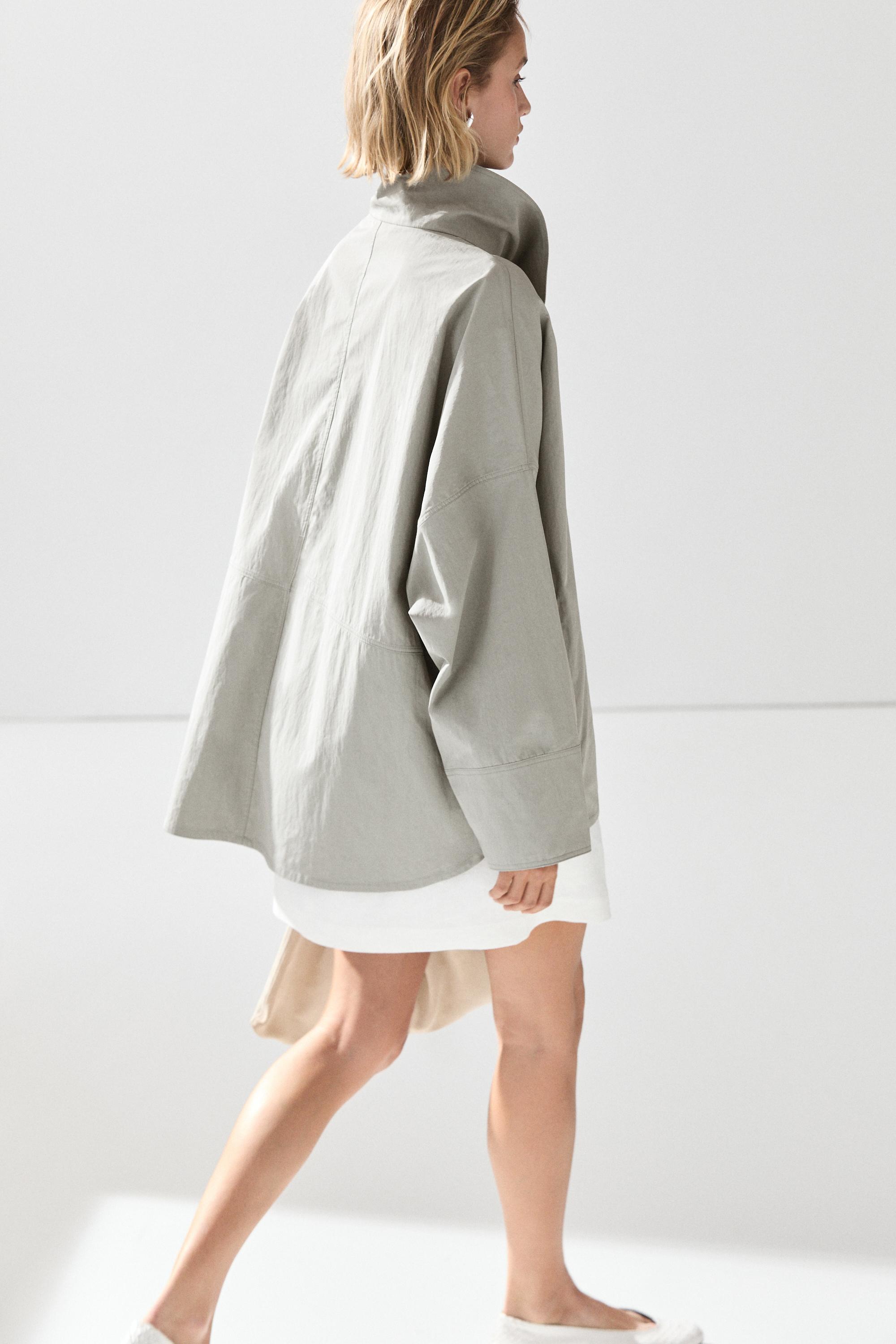 Cotton blend high neck jacket — BLUISH GREY