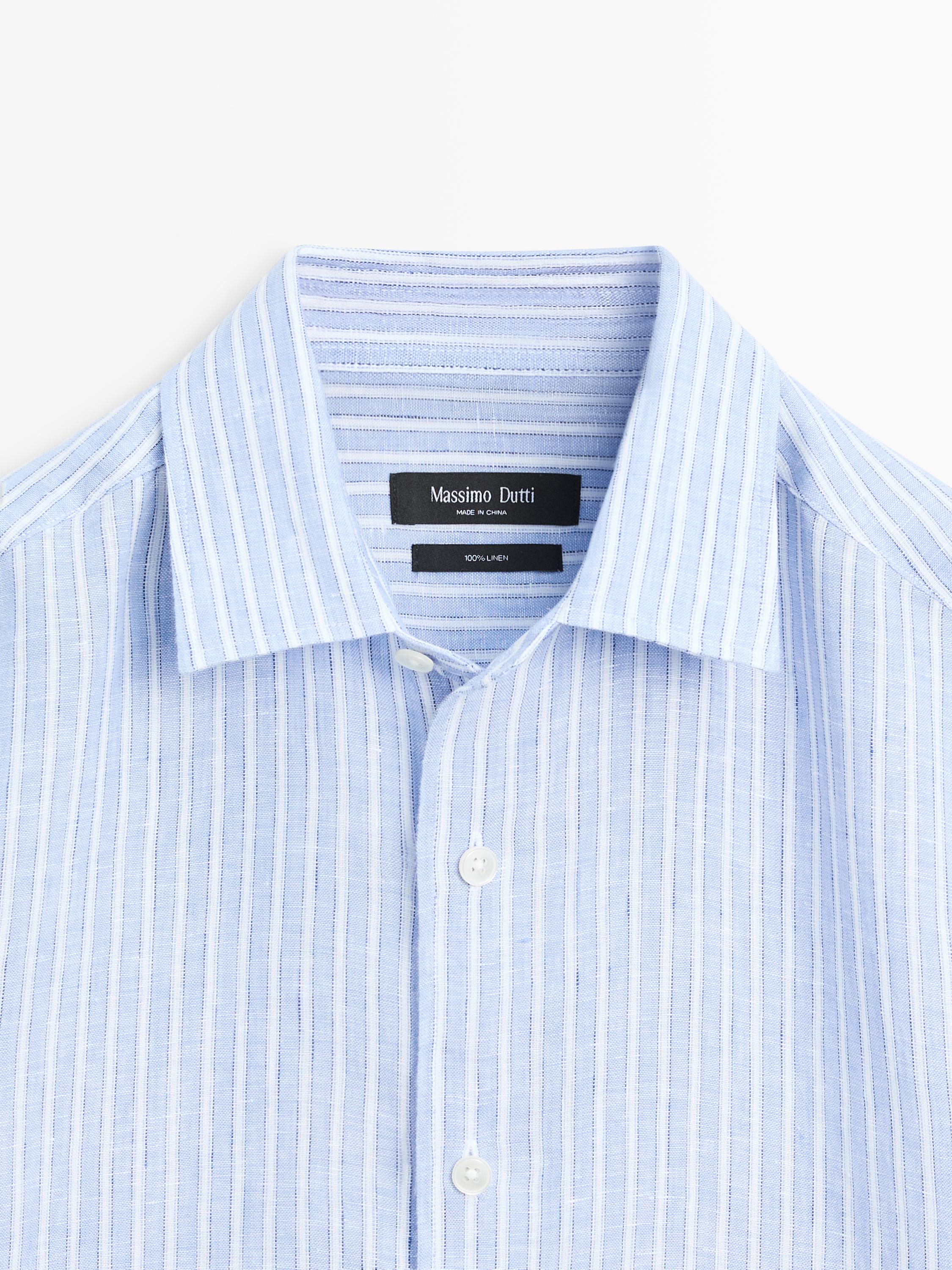 Regular fit striped linen shirt — Light Blue