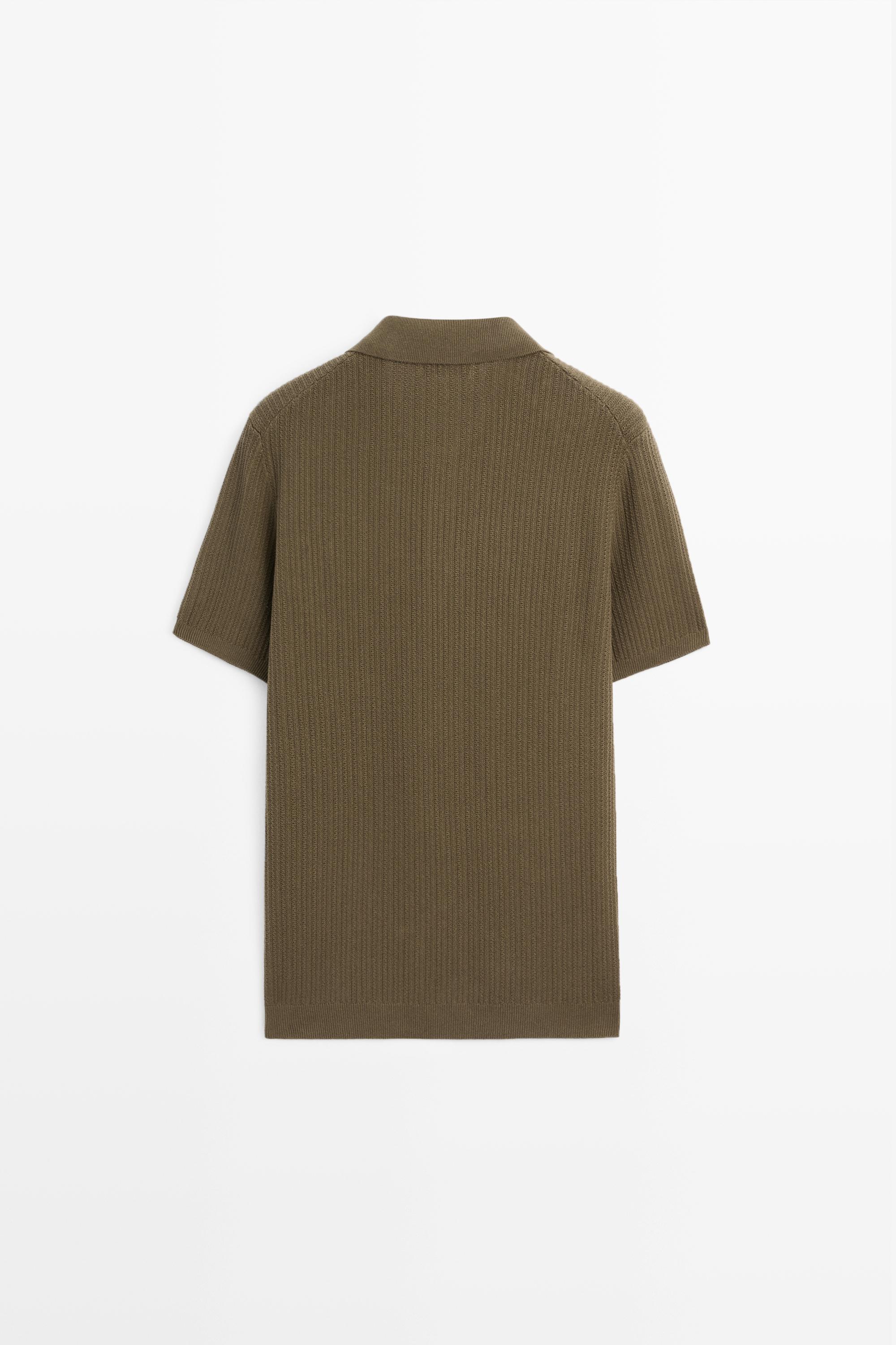 100% cotton textured knit polo sweater — KHAKI