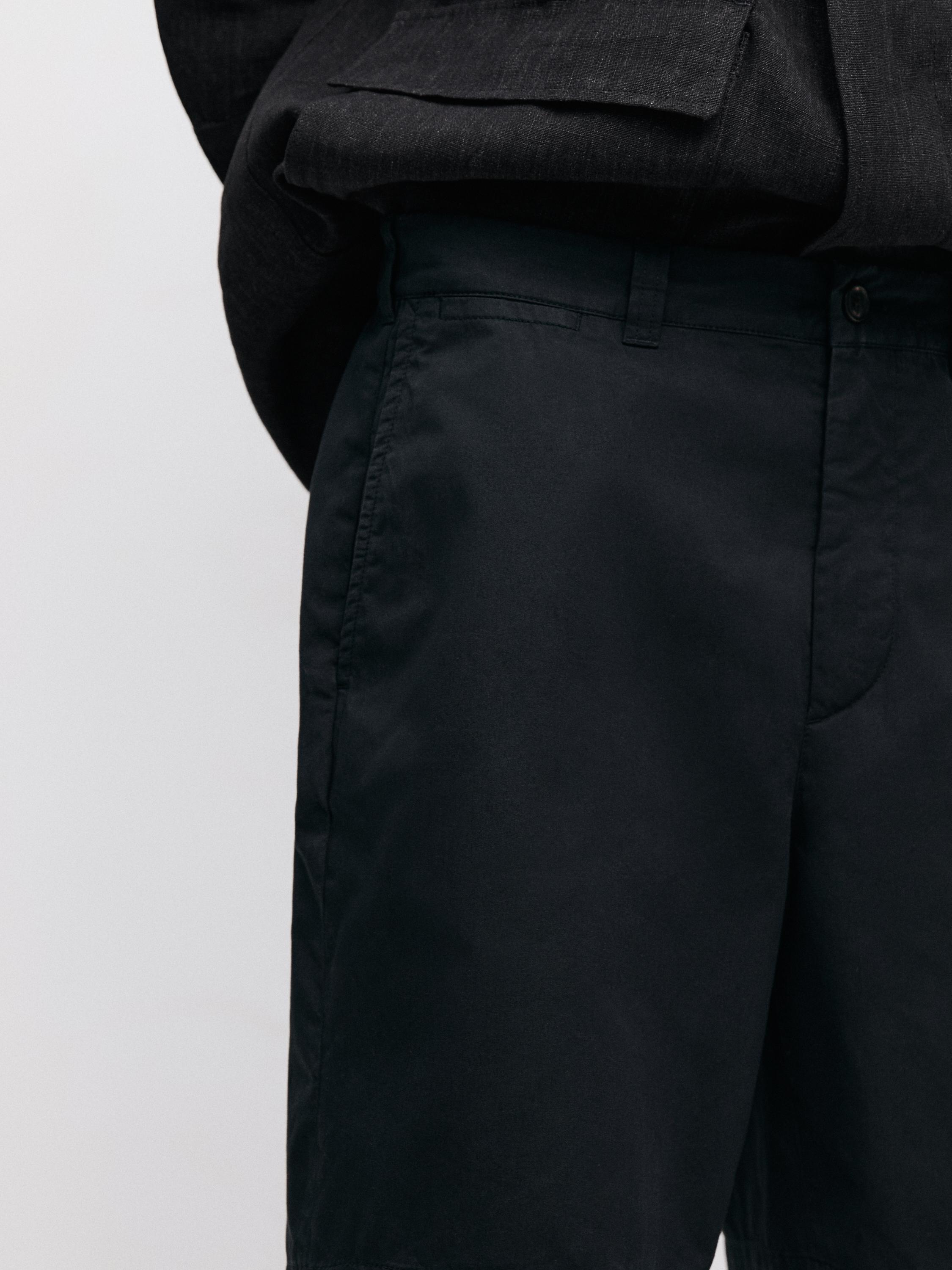 Cotton Bermuda shorts with waist detail — NAVY BLUE