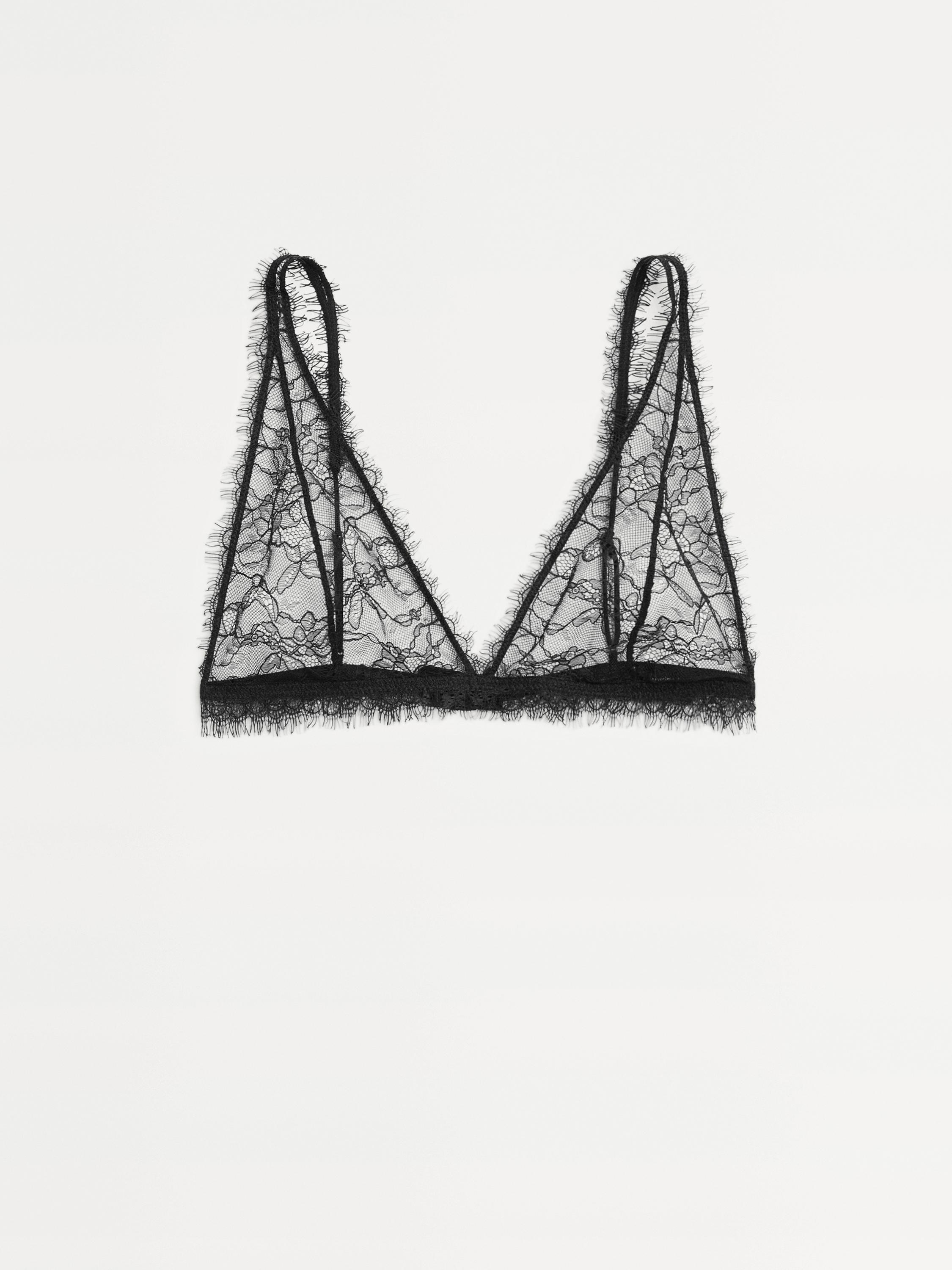 Frayed lace bralette — BLACK