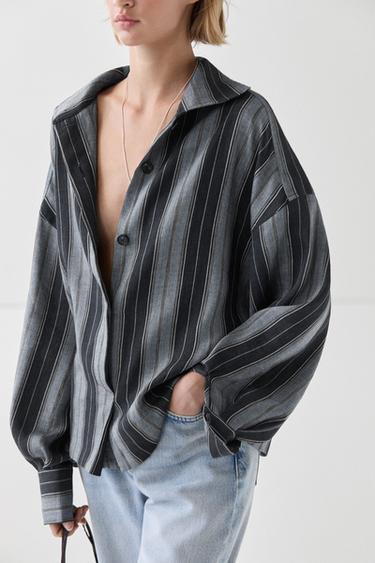 Striped flowing cotton linen shirt — BLUE 5