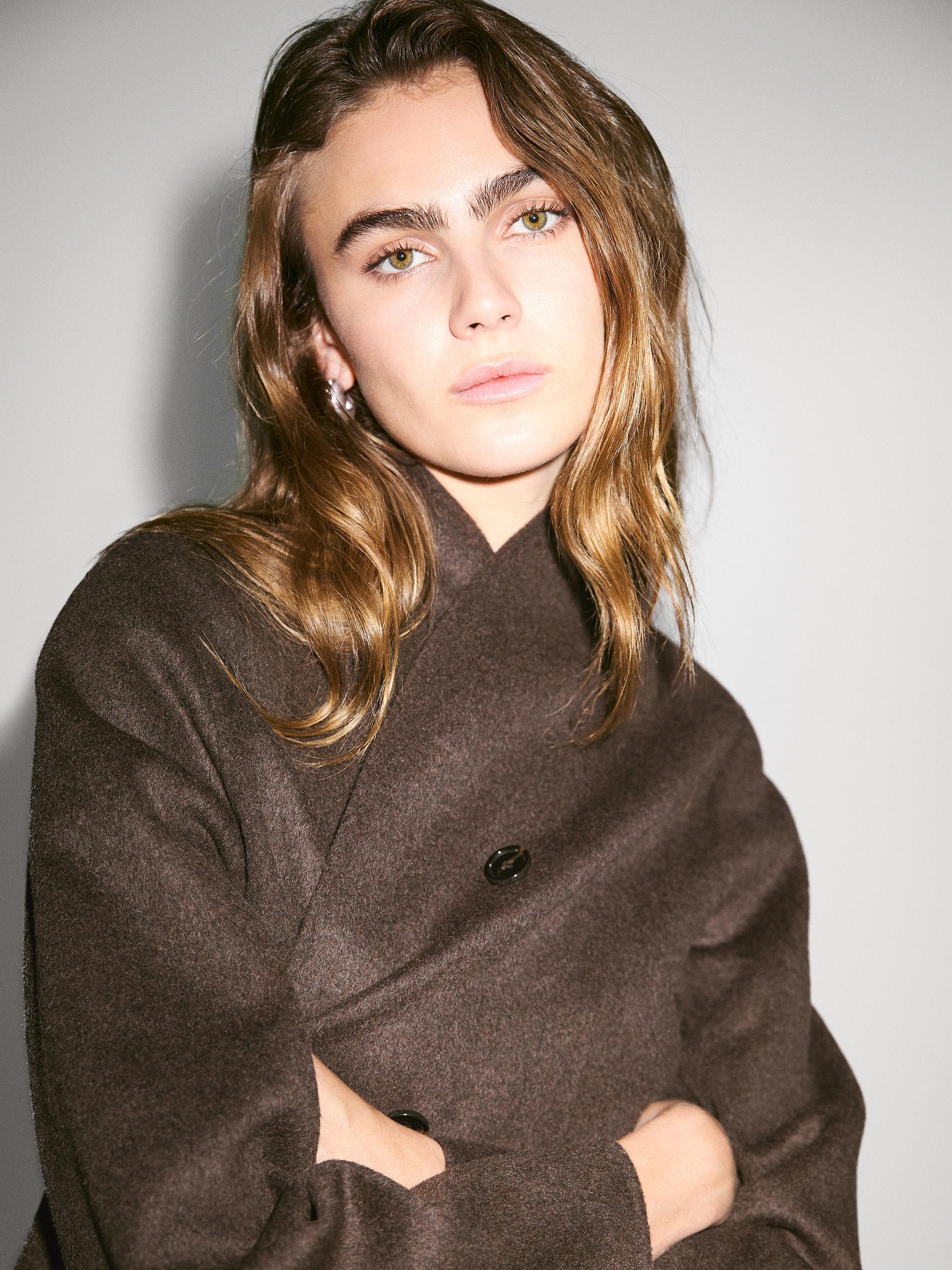 Wool blend coat with tuxedo collar