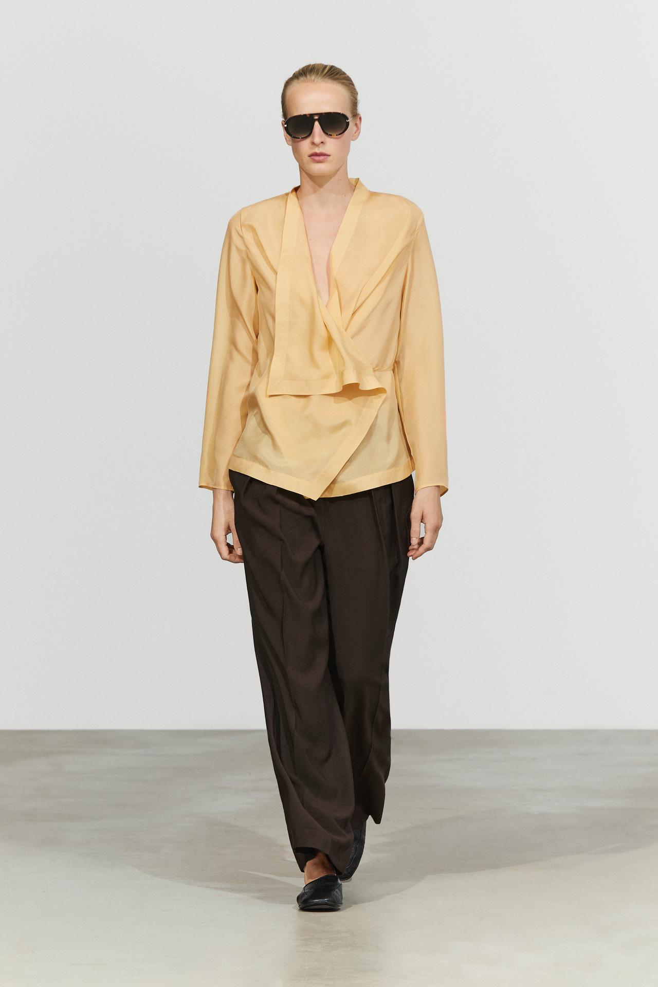 100% silk flowing surplice blouse — Mustard