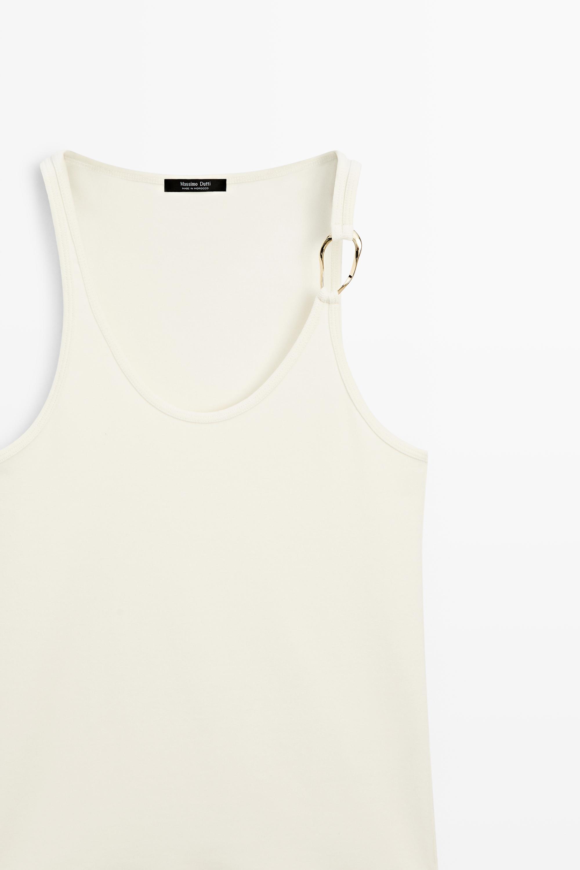 Cotton blend jeweled detail top — CREAM