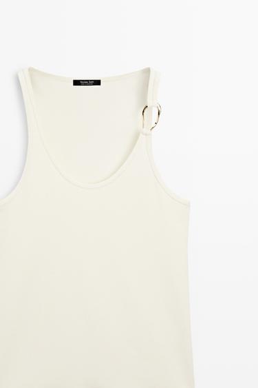 Cotton blend jeweled detail top — CREAM 4