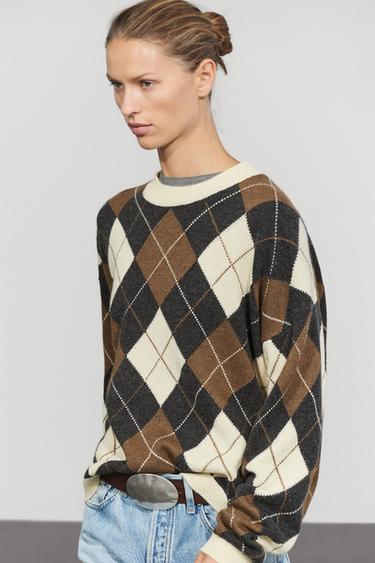 Wool-blend Argyle knit sweater — CREAM 3