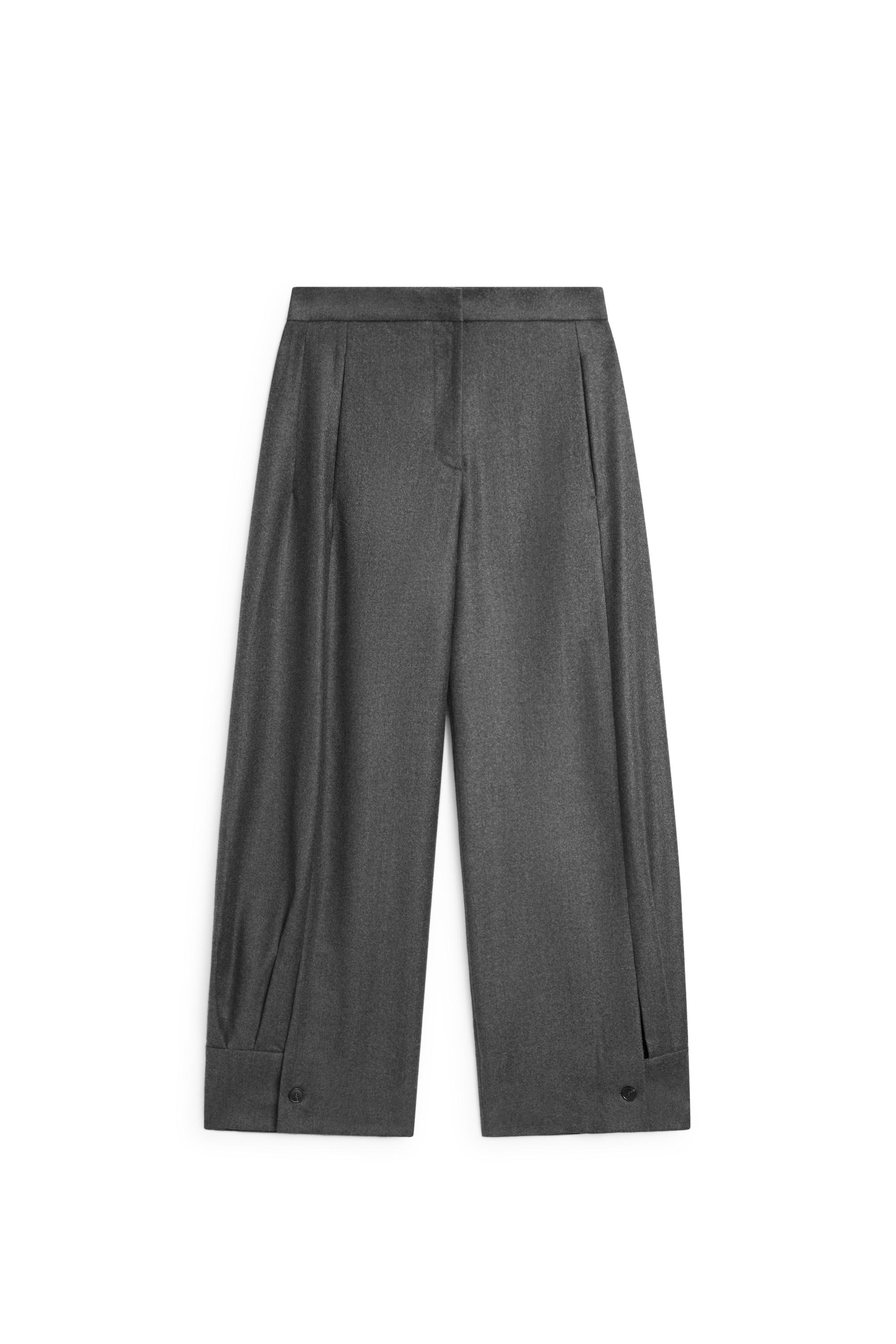 100% wool trousers with hem button detail — DARK GREY