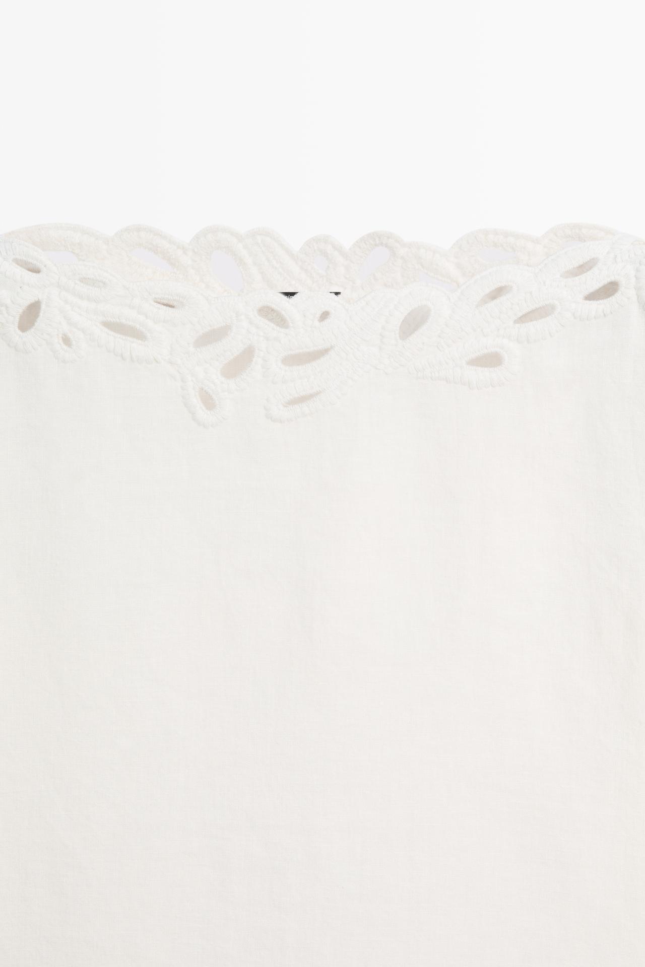 Linen boat neck blouse with embroidery — CREAM
