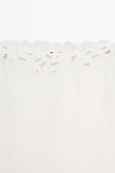 Linen boat neck blouse with embroidery — CREAM 4