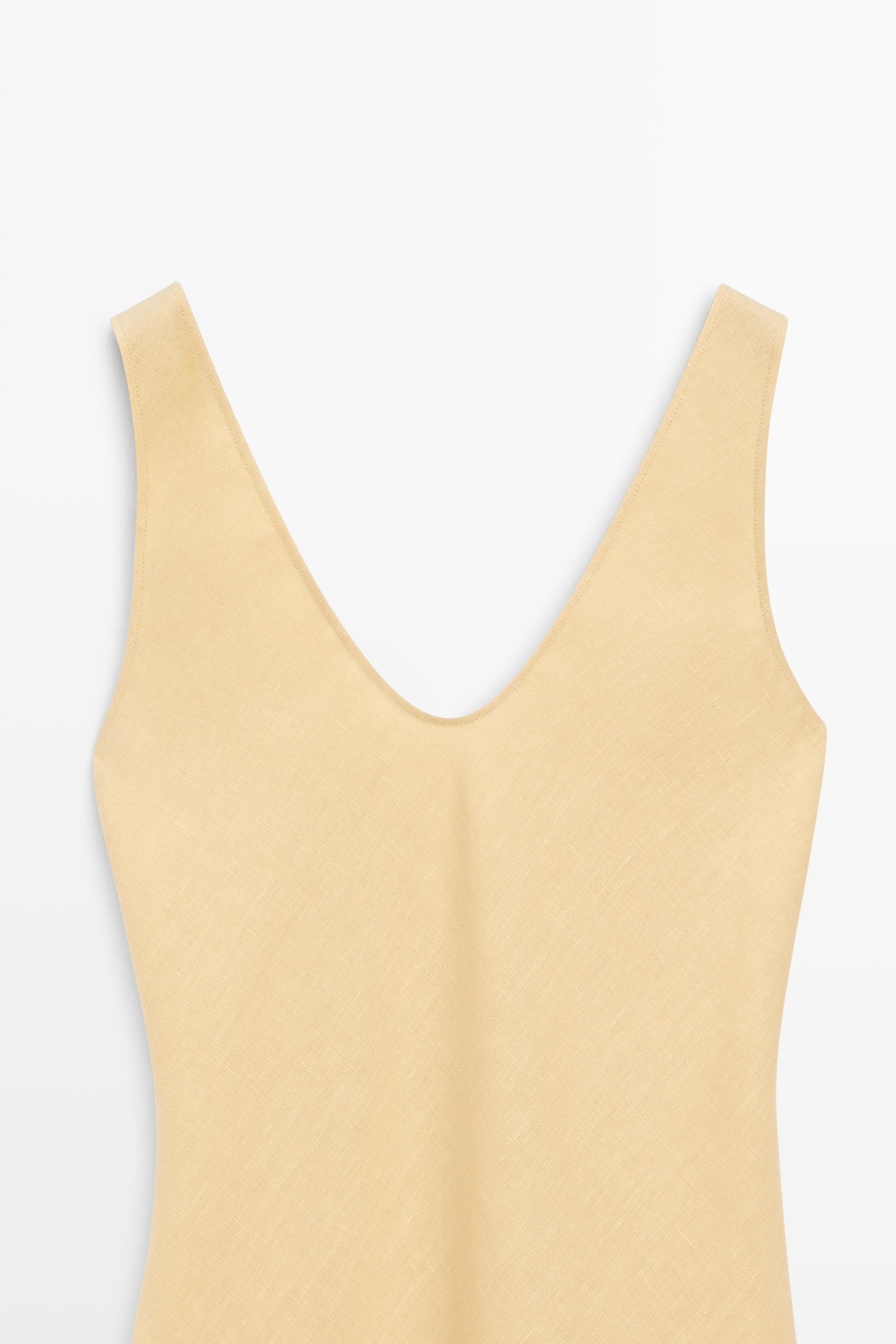 100% linen strappy midi dress — YELLOW