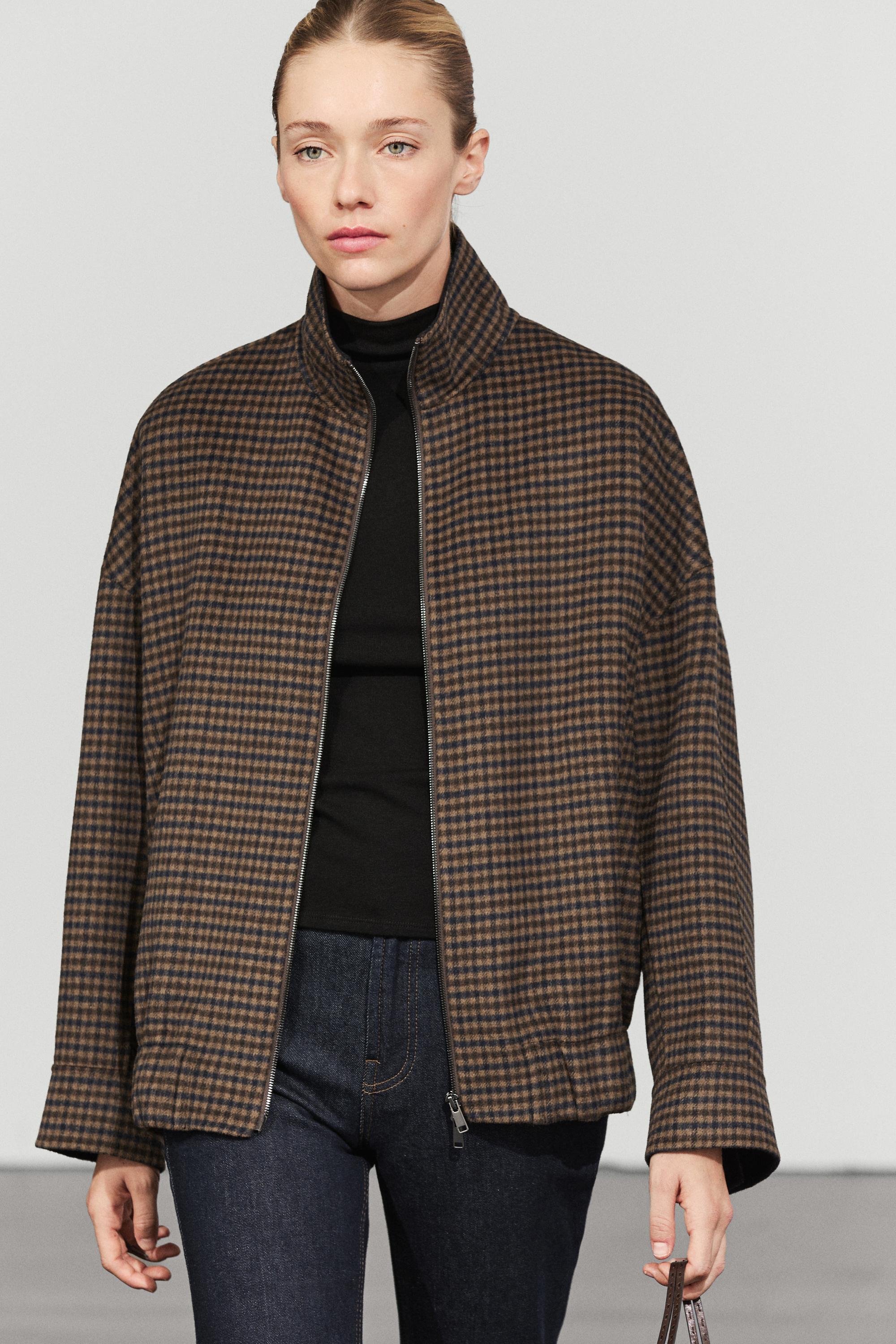 Gingham bomber jacket with scarf