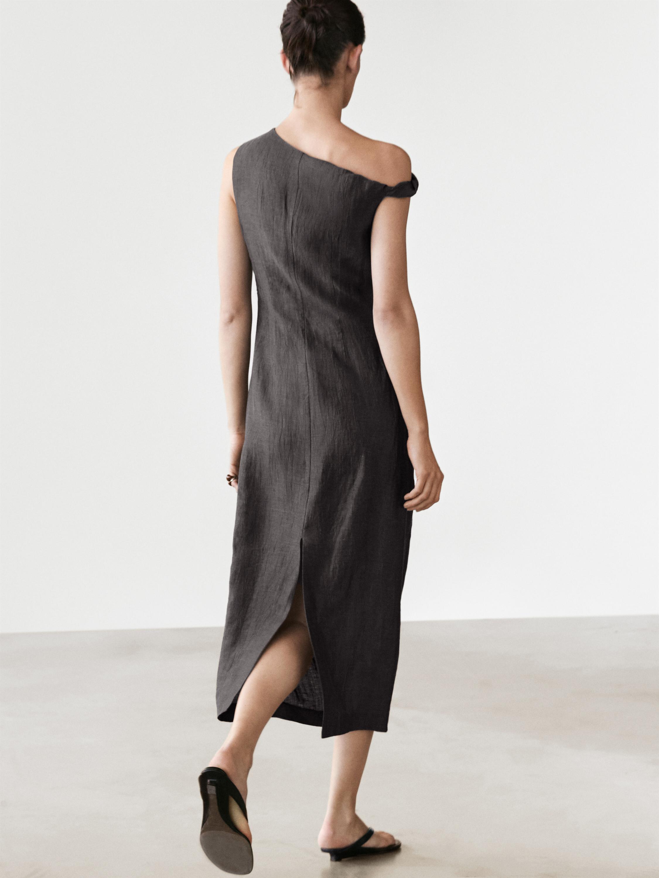 Midi dress with pleated shoulder detail — DARK GREY