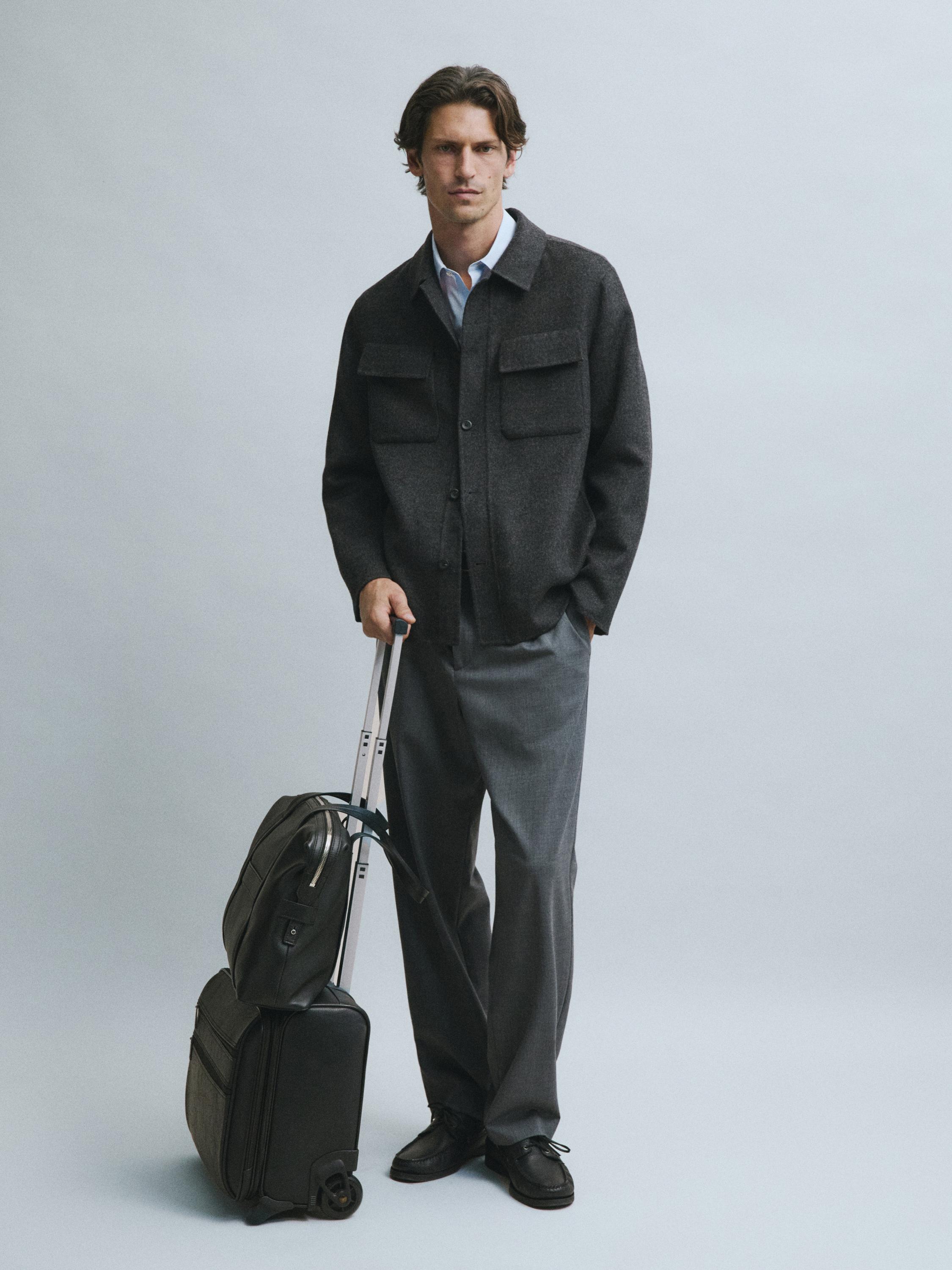Wool blend overshirt with pocket detail — CHARCOAL