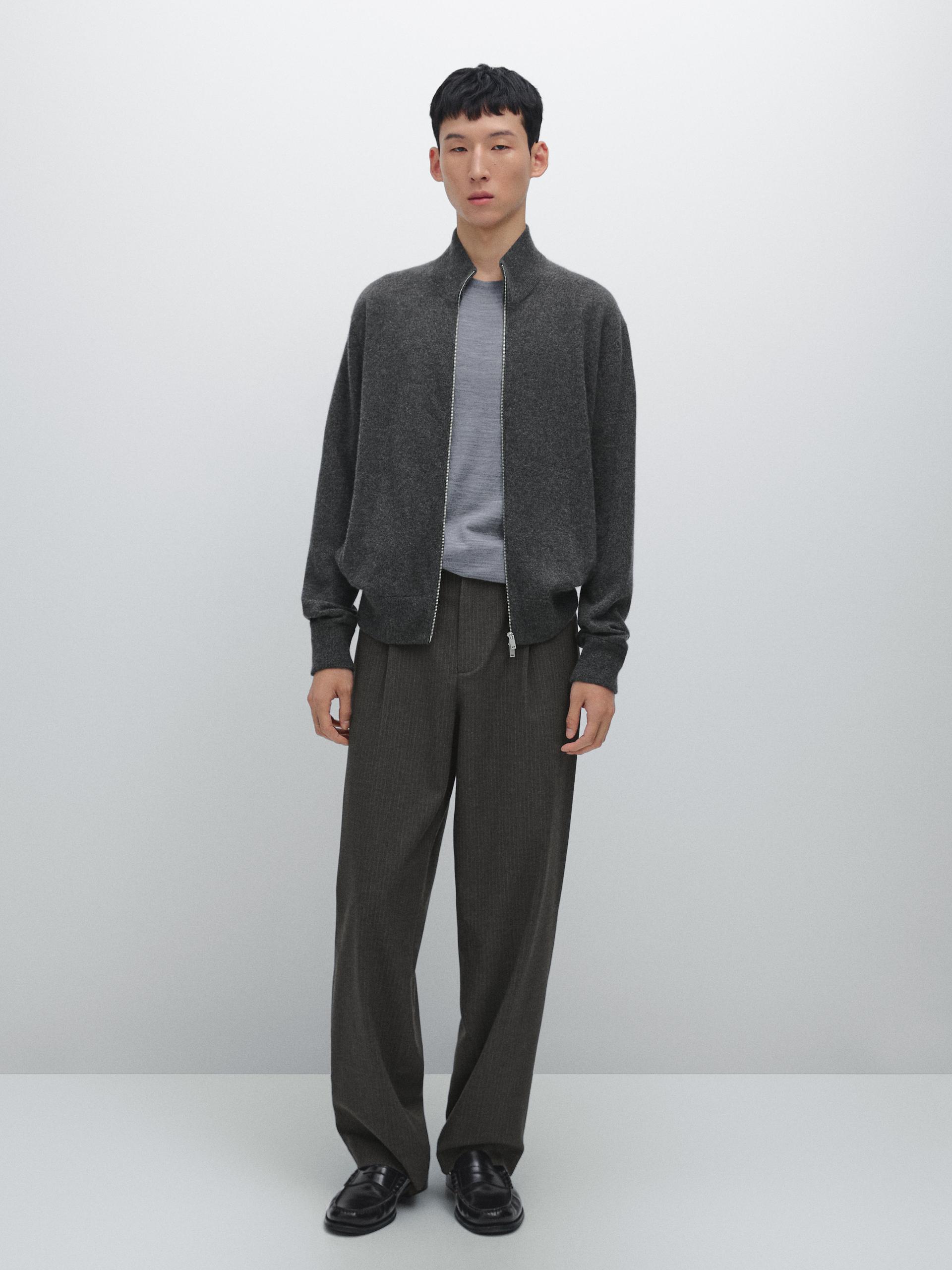 Cardigan À Fermeture Éclair 100 % Cachemire - Gris Foncé - Xl - Massimo Dutti - Homme