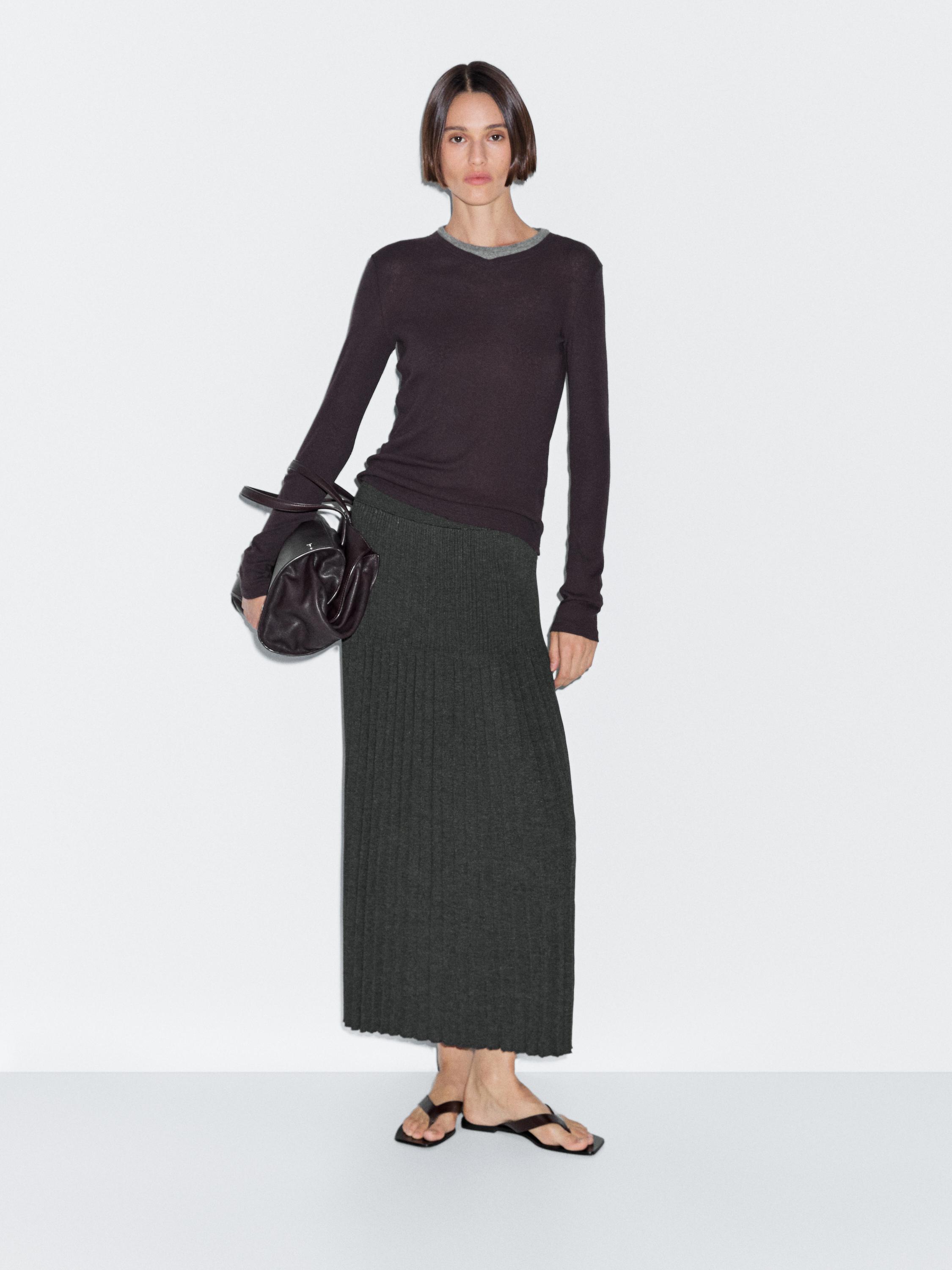 Jupe midi plissée en maille